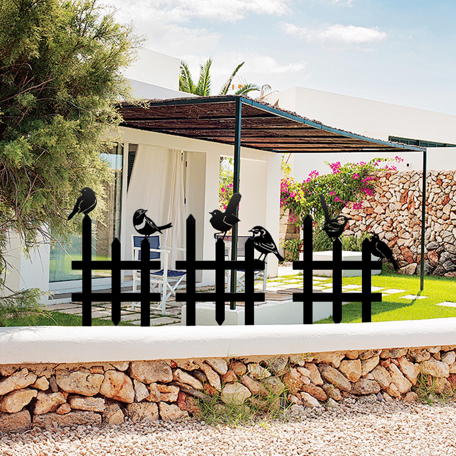 3 Pcs Small Garden Fence with 6 Pieces Birds Decoration, Rustic Garden Decor, Insert Lawn Picket Fence Garden Borders Decorative for Landscape Path Flowerbeds Plant Yard, Outdoor Sculptures Art - Image 3