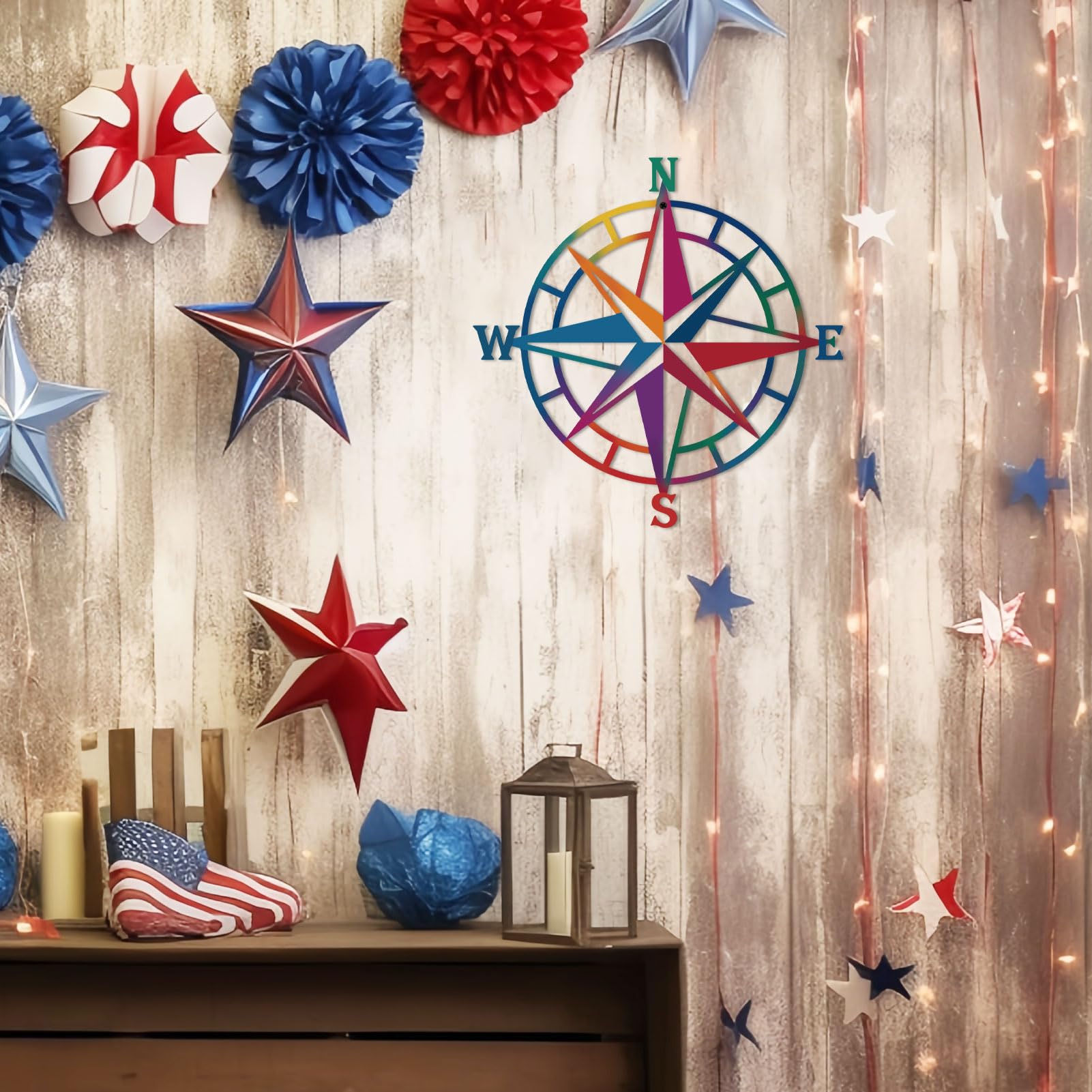 ESTART 11 Inches Metal Decorative Nautical Compass Wall Decor, Living Room Bedroom Office Porch Garden Patio Signs Wall Hanging Art Beach Theme Home Decoration (Colorful) - Image 3