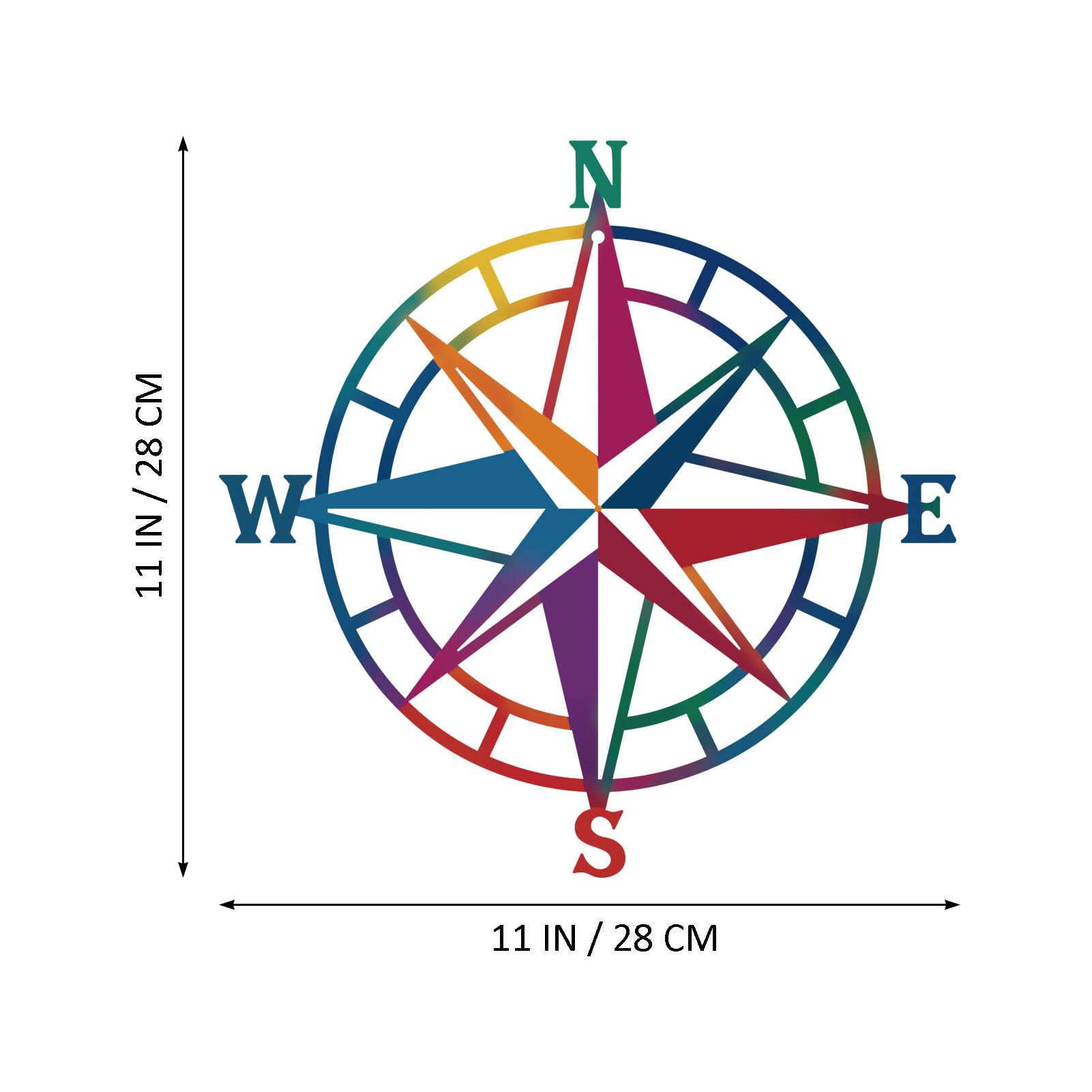 ESTART 11 Inches Metal Decorative Nautical Compass Wall Decor, Living Room Bedroom Office Porch Garden Patio Signs Wall Hanging Art Beach Theme Home Decoration (Colorful) - Image 4