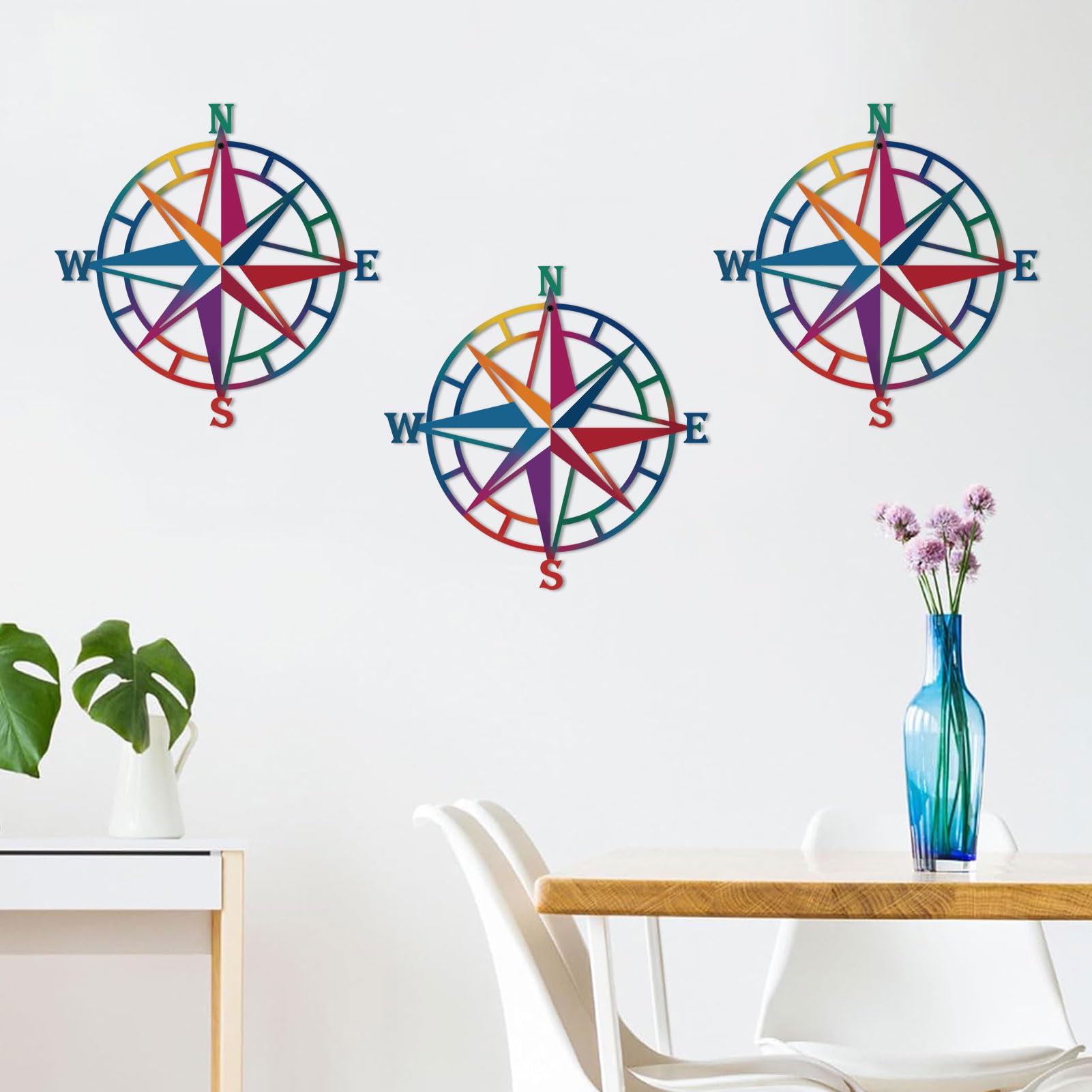 ESTART 11 Inches Metal Decorative Nautical Compass Wall Decor, Living Room Bedroom Office Porch Garden Patio Signs Wall Hanging Art Beach Theme Home Decoration (Colorful) - Image 5