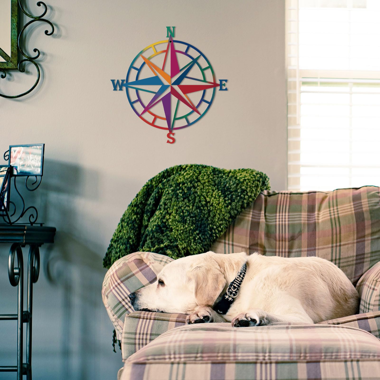 ESTART 11 Inches Metal Decorative Nautical Compass Wall Decor, Living Room Bedroom Office Porch Garden Patio Signs Wall Hanging Art Beach Theme Home Decoration (Colorful) - Image 7