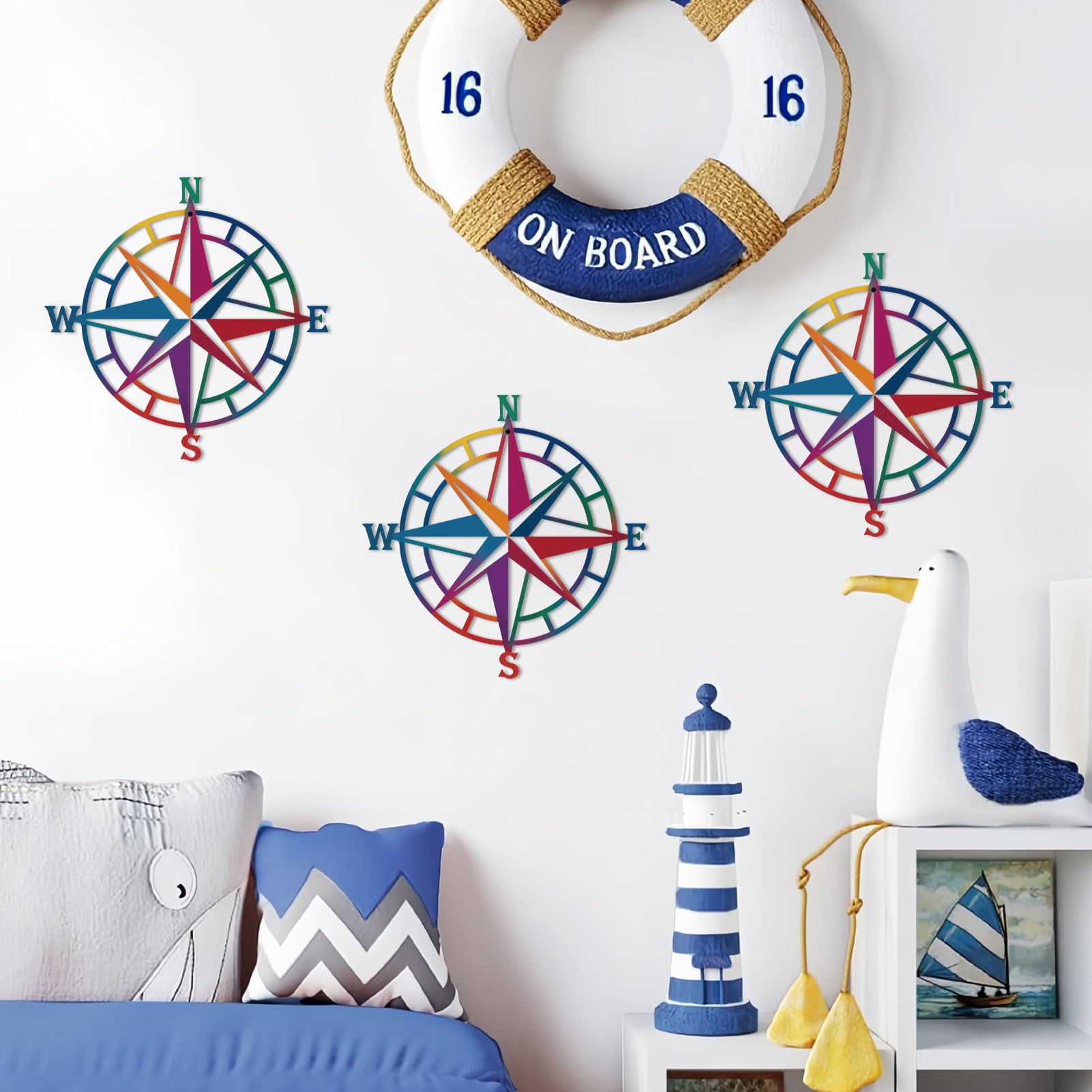 ESTART 11 Inches Metal Decorative Nautical Compass Wall Decor, Living Room Bedroom Office Porch Garden Patio Signs Wall Hanging Art Beach Theme Home Decoration (Colorful) - Image 8
