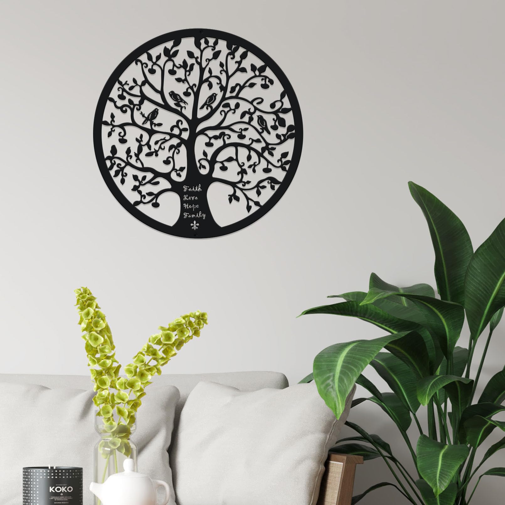 ESTART 11 Inches Tree of Life Wall Art Metal Tree Life Wall Decor Family Tree Wall Plaque Wall Hanging Sculptures for Balcony Porch Bedroom Living Room Kitchen Garden Office Indoor Outdoorr (Black) - Image 5
