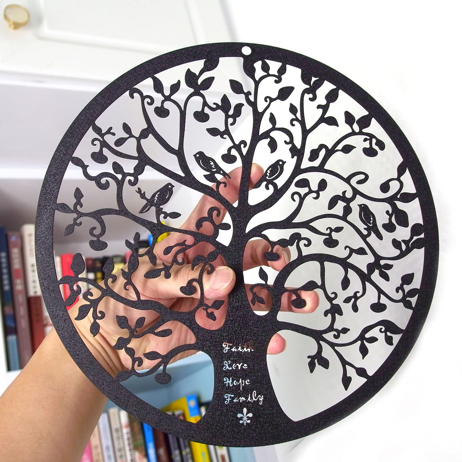 ESTART 11 Inches Tree of Life Wall Art Metal Tree Life Wall Decor Family Tree Wall Plaque Wall Hanging Sculptures for Balcony Porch Bedroom Living Room Kitchen Garden Office Indoor Outdoorr (Black) - Image 6