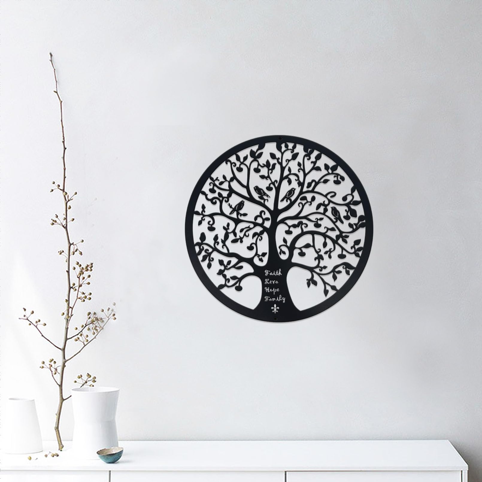 ESTART 11 Inches Tree of Life Wall Art Metal Tree Life Wall Decor Family Tree Wall Plaque Wall Hanging Sculptures for Balcony Porch Bedroom Living Room Kitchen Garden Office Indoor Outdoorr (Black) - Image 7
