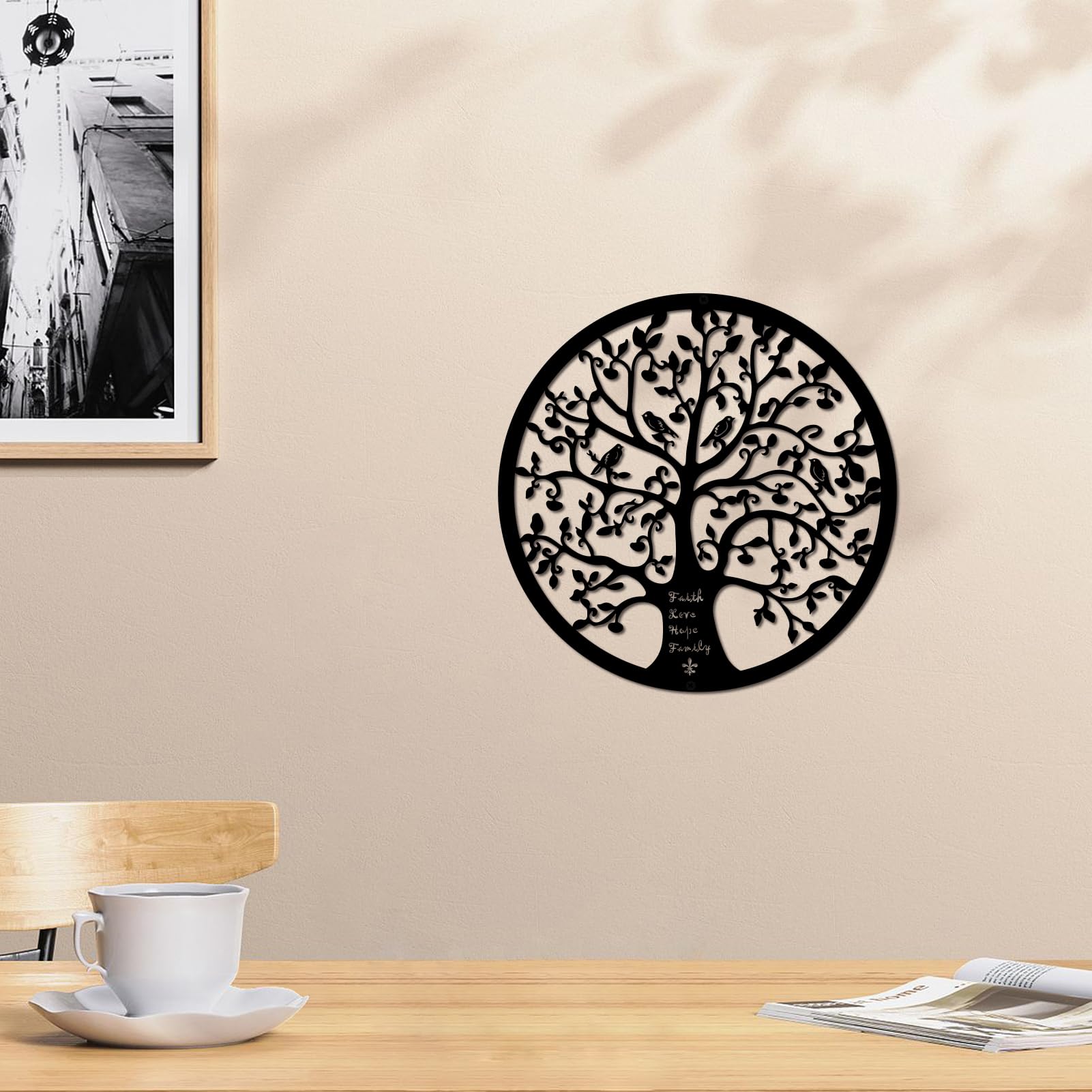 ESTART 11 Inches Tree of Life Wall Art Metal Tree Life Wall Decor Family Tree Wall Plaque Wall Hanging Sculptures for Balcony Porch Bedroom Living Room Kitchen Garden Office Indoor Outdoorr (Black) - Image 8