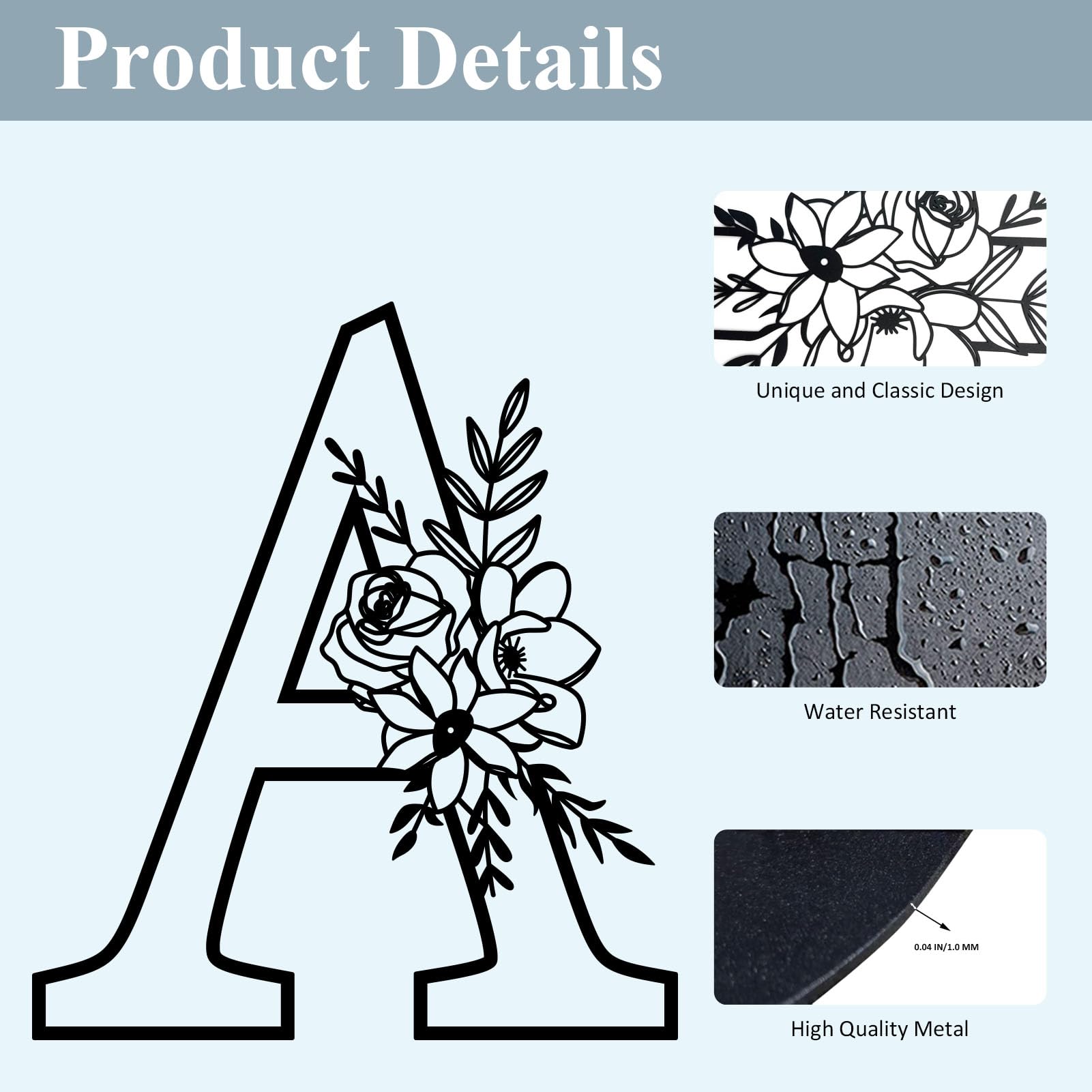 ESTART 12" Black Metal Letter Wall Decor, Visual 3D Letter Sign Wall Decor Large Alphabet Decorative Farmhouse Hanging for Living Room Bedroom Office Party (C) - Image 5
