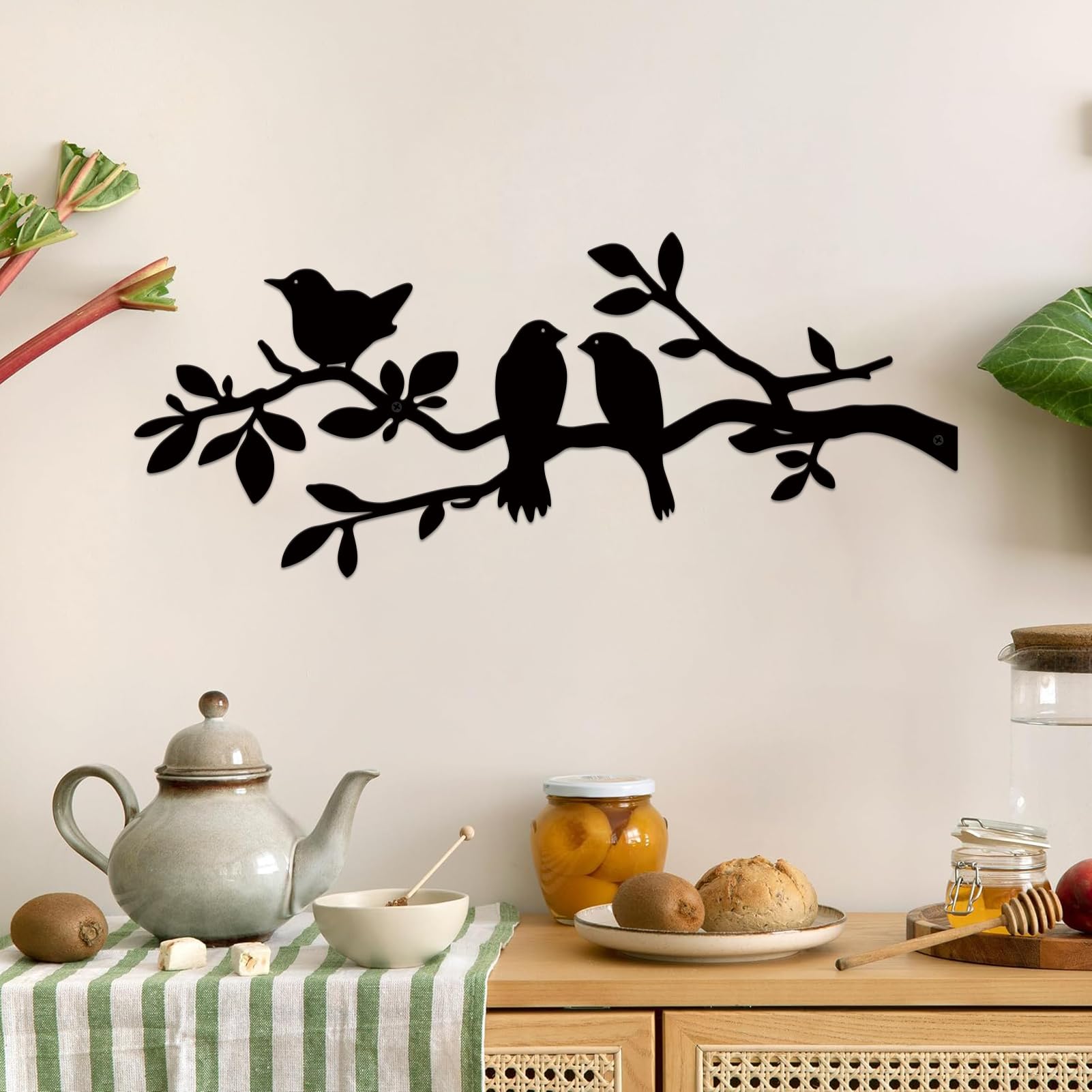 ESTART 2 Pcs Metal Birds Wall Art, Metal Vivid Birds on Branch Silhouette Wall Decor Black Leaves with Bird Outdoor Hanging Wall Sculpture for Home Balcony Garden Indoor Outdoor (Black) - Image 3