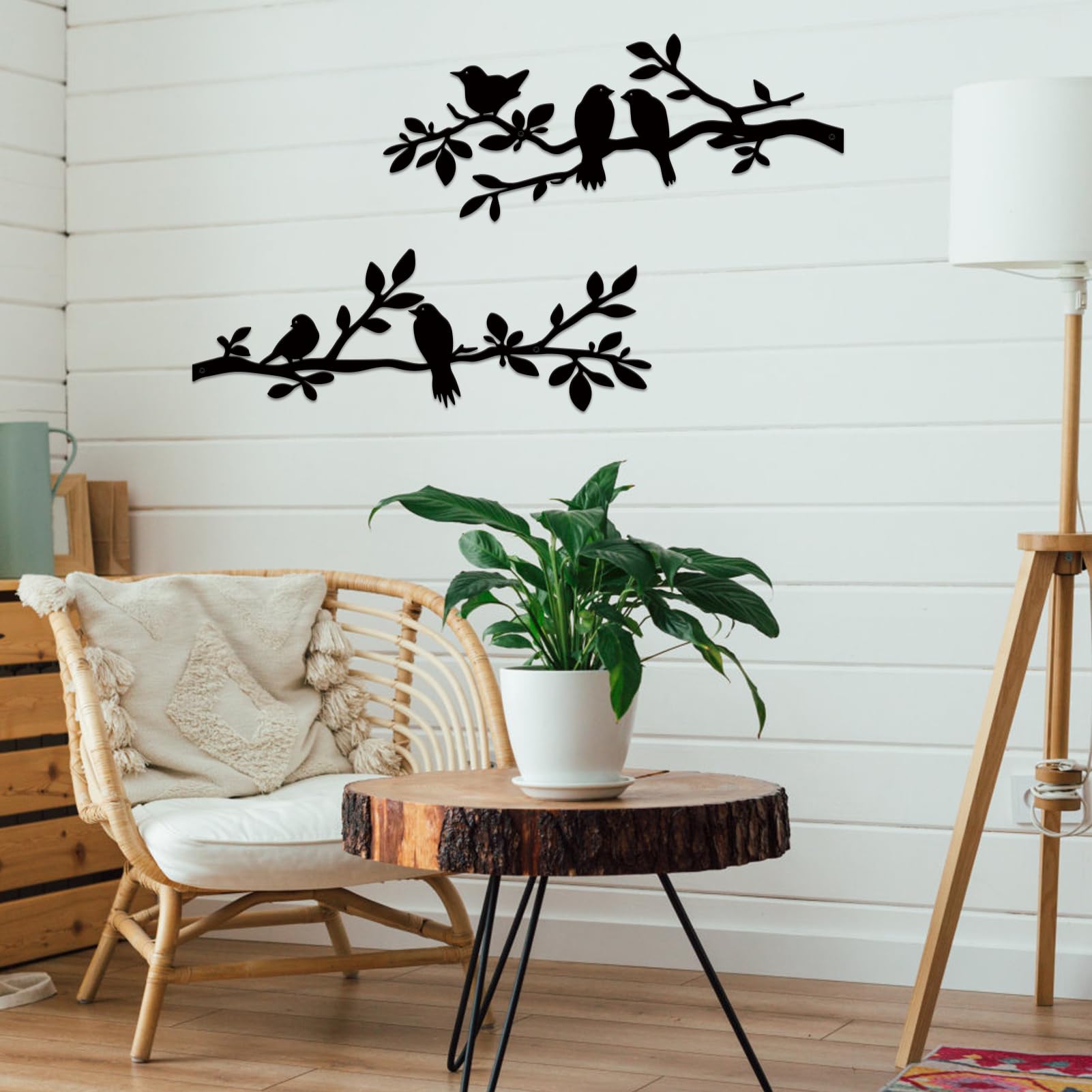 ESTART 2 Pcs Metal Birds Wall Art, Metal Vivid Birds on Branch Silhouette Wall Decor Black Leaves with Bird Outdoor Hanging Wall Sculpture for Home Balcony Garden Indoor Outdoor (Black) - Image 4