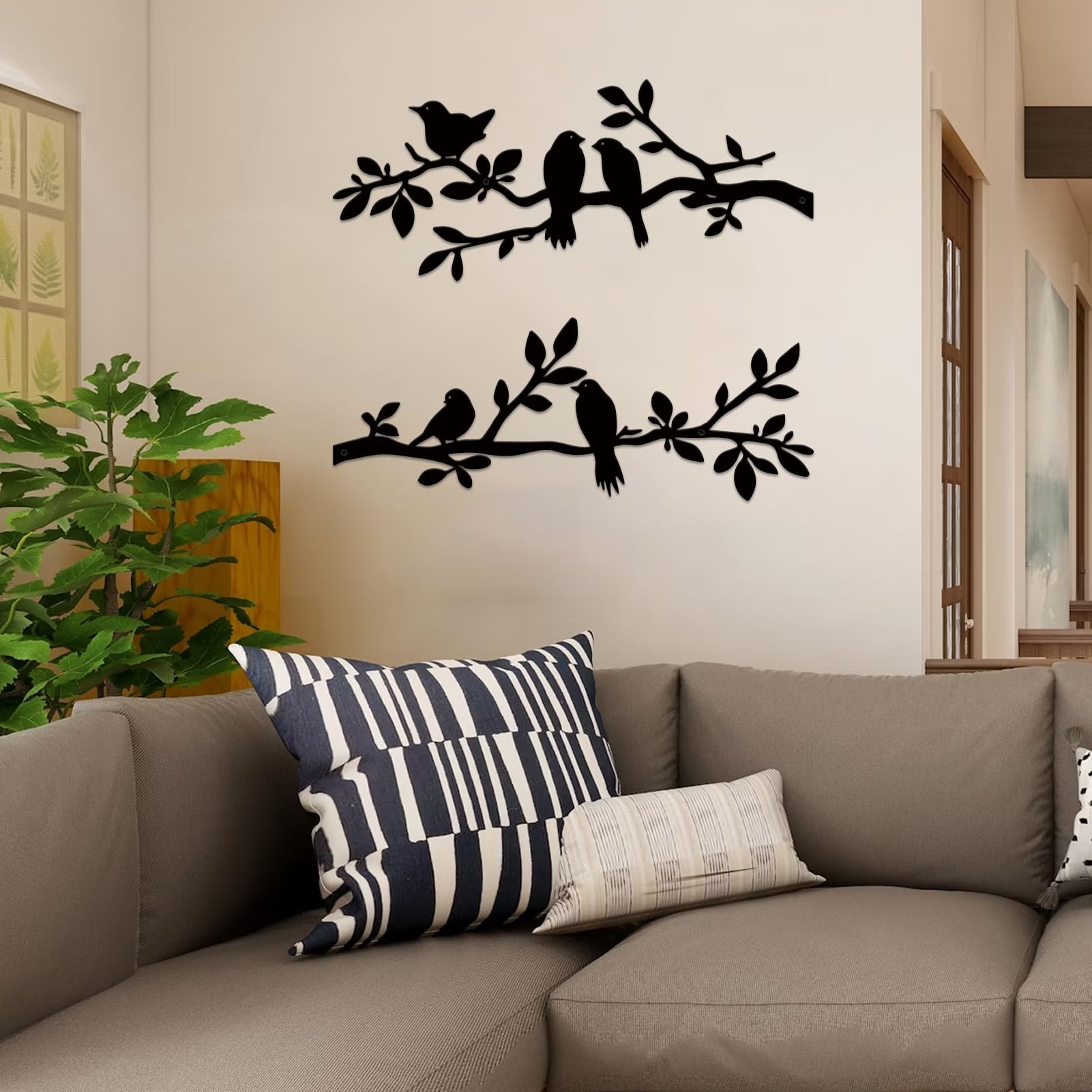 ESTART 2 Pcs Metal Birds Wall Art, Metal Vivid Birds on Branch Silhouette Wall Decor Black Leaves with Bird Outdoor Hanging Wall Sculpture for Home Balcony Garden Indoor Outdoor (Black) - Image 5
