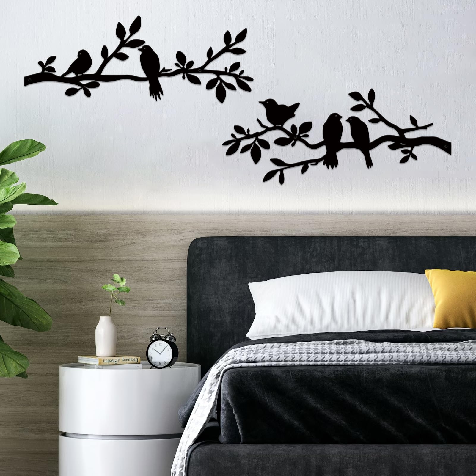 ESTART 2 Pcs Metal Birds Wall Art, Metal Vivid Birds on Branch Silhouette Wall Decor Black Leaves with Bird Outdoor Hanging Wall Sculpture for Home Balcony Garden Indoor Outdoor (Black) - Image 8