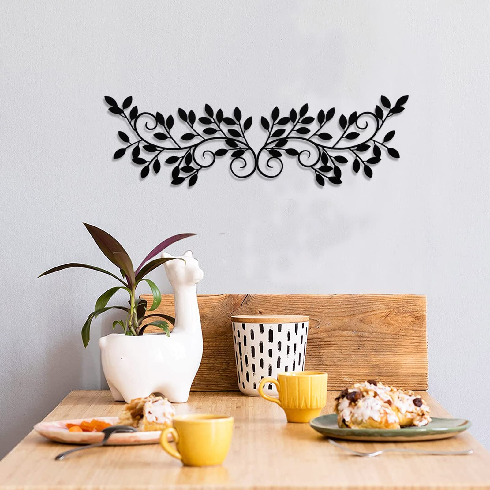 ESTART 2 Pieces Metal Tree Leaf Wall Decor Vine Olive Branch Leaf Wall Art Wrought Iron Scroll Sculptures for Above the Bed, Living Room, Bathroom, Hallway, Office, Outdoor Decoration (Black) - Image 4