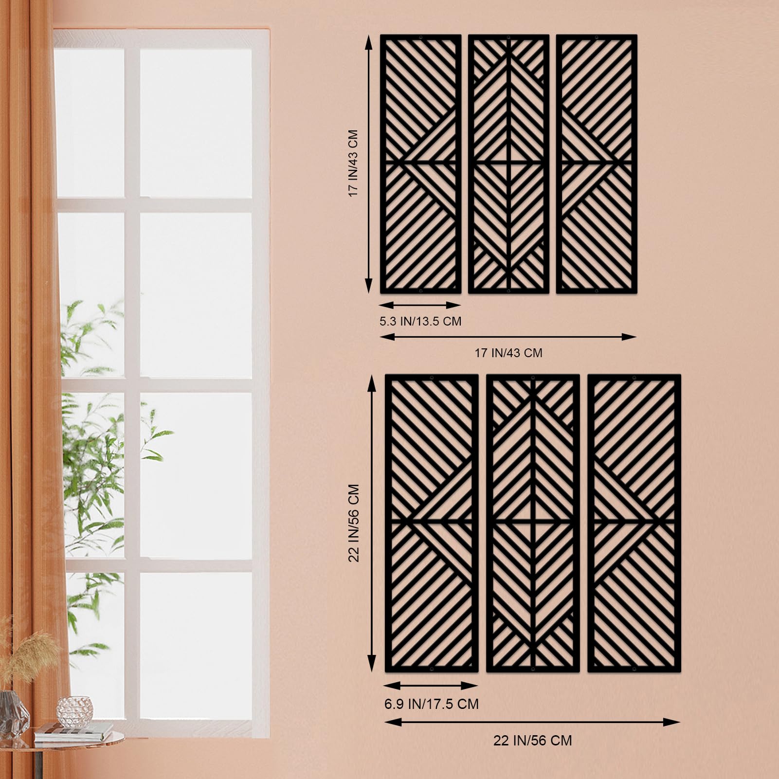 ESTART 3 Pcs Geometric Home Metal Wall Decor Vertical Abstract Minimalist Modern Black Wall Art Slatted Design Wall Hanging Sculpture for Living Room Bedroom Bathroom Office, 22 x 22 Inch - Image 3