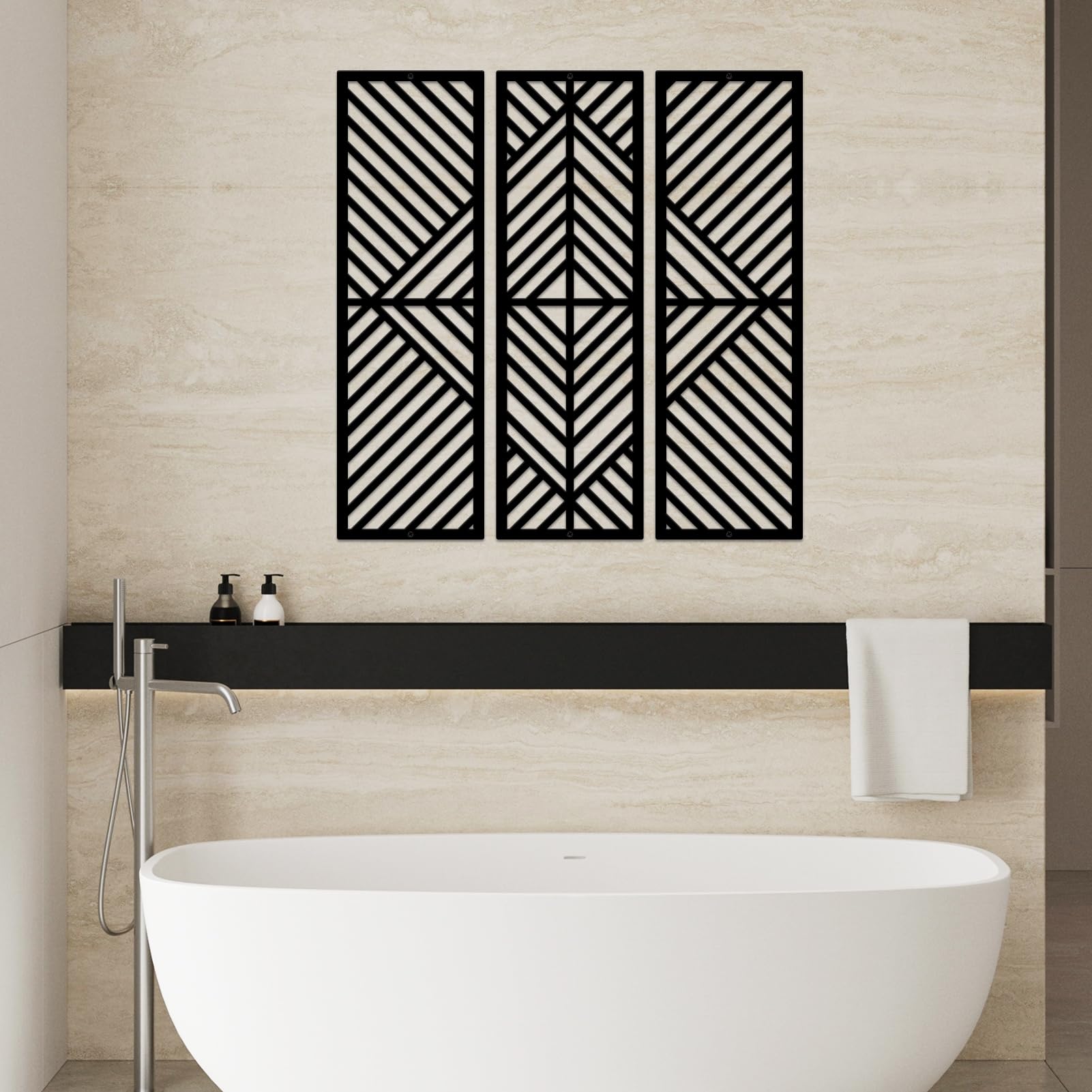 ESTART 3 Pcs Geometric Home Metal Wall Decor Vertical Abstract Minimalist Modern Black Wall Art Slatted Design Wall Hanging Sculpture for Living Room Bedroom Bathroom Office, 22 x 22 Inch - Image 5