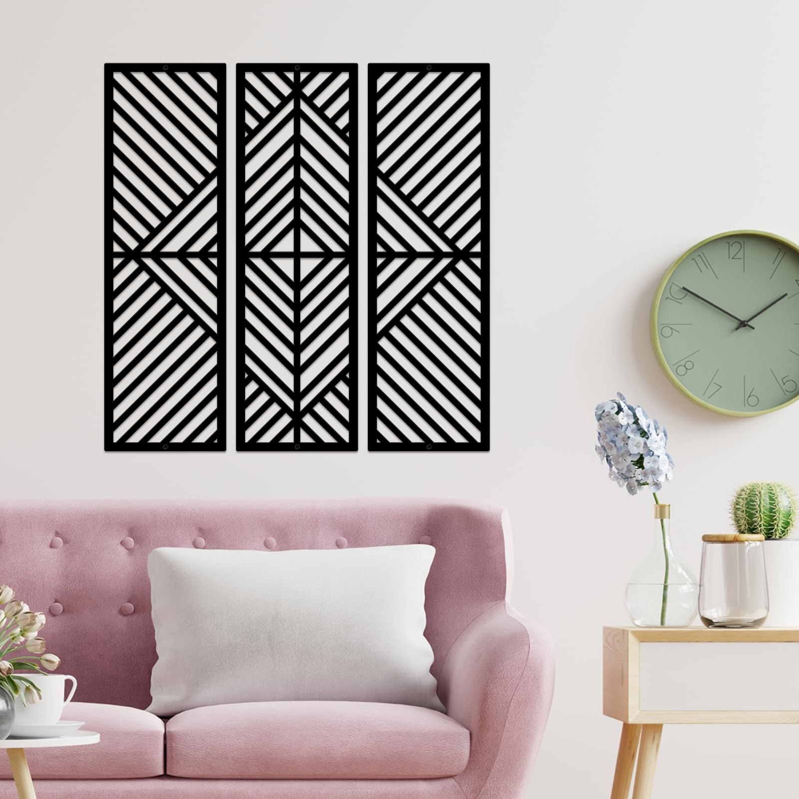 ESTART 3 Pcs Geometric Home Metal Wall Decor Vertical Abstract Minimalist Modern Black Wall Art Slatted Design Wall Hanging Sculpture for Living Room Bedroom Bathroom Office, 22 x 22 Inch - Image 6