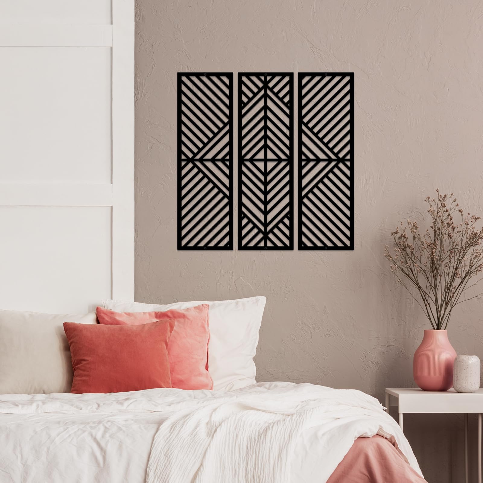 ESTART 3 Pcs Geometric Home Metal Wall Decor Vertical Abstract Minimalist Modern Black Wall Art Slatted Design Wall Hanging Sculpture for Living Room Bedroom Bathroom Office, 22 x 22 Inch - Image 7