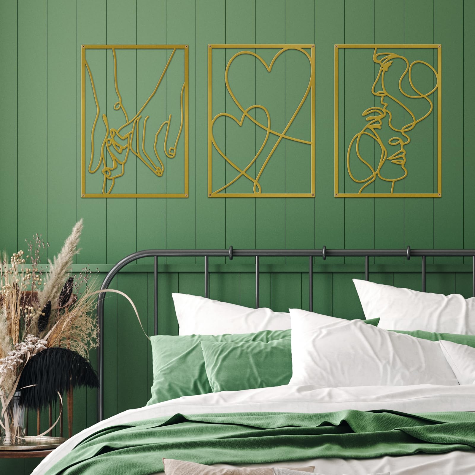 ESTART 3 Pieces Metal Minimalist Line Wall Art, Valentine's Day Lover Kiss Hand Metal Wall Decor, Aesthetic Modern Home Hanging Wall Art Decor for Bedroom Bathroom Living Room (Gold) - Image 6
