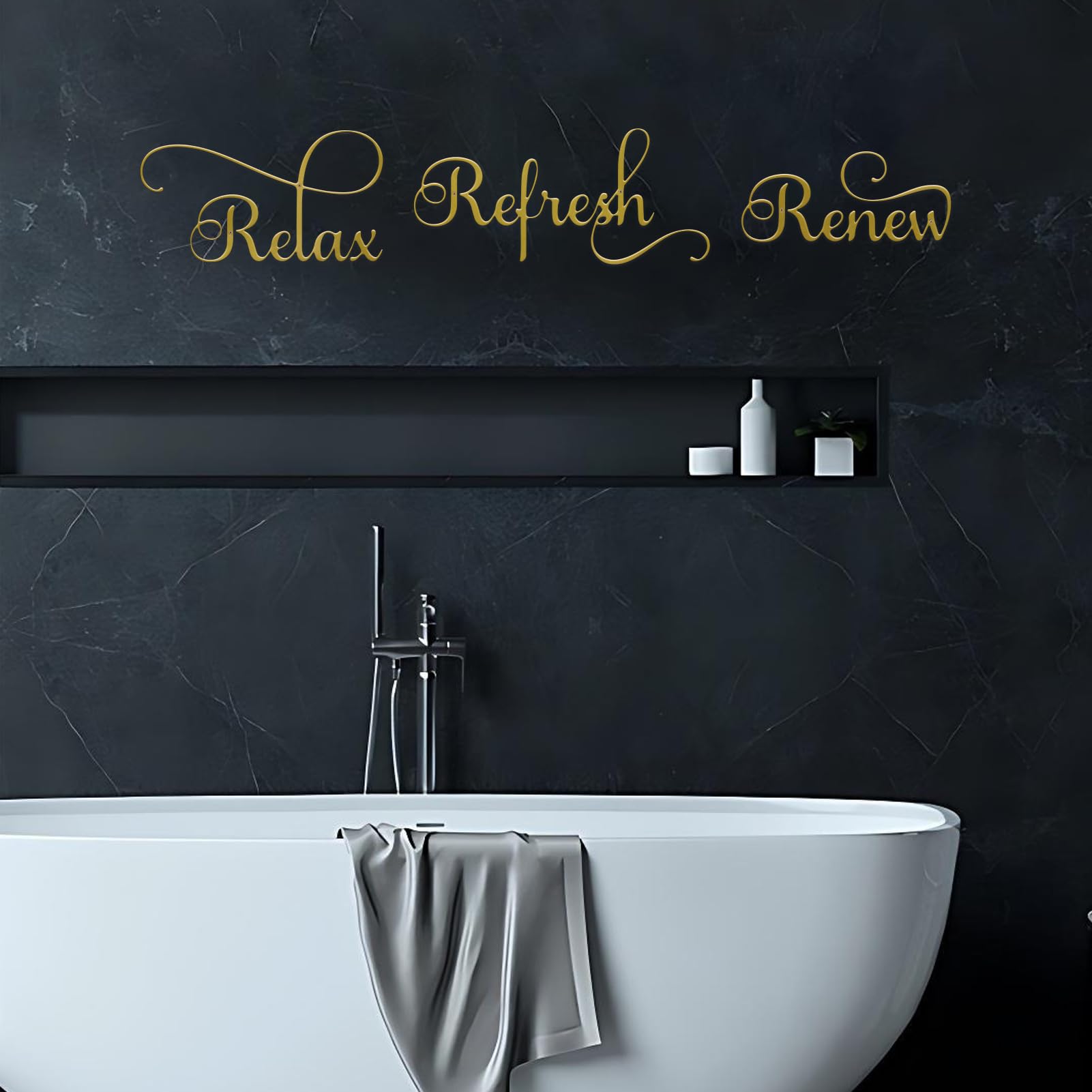 ESTART 3 Pieces Relax Refresh Renew Bathroom Signs Decor Farmhouse Bathroom Wall Art Sign Gold Metal Relax Renew Refresh Wall Decor for Home Living Room Any Room Bathroom Decoration (Gold) - Image 6