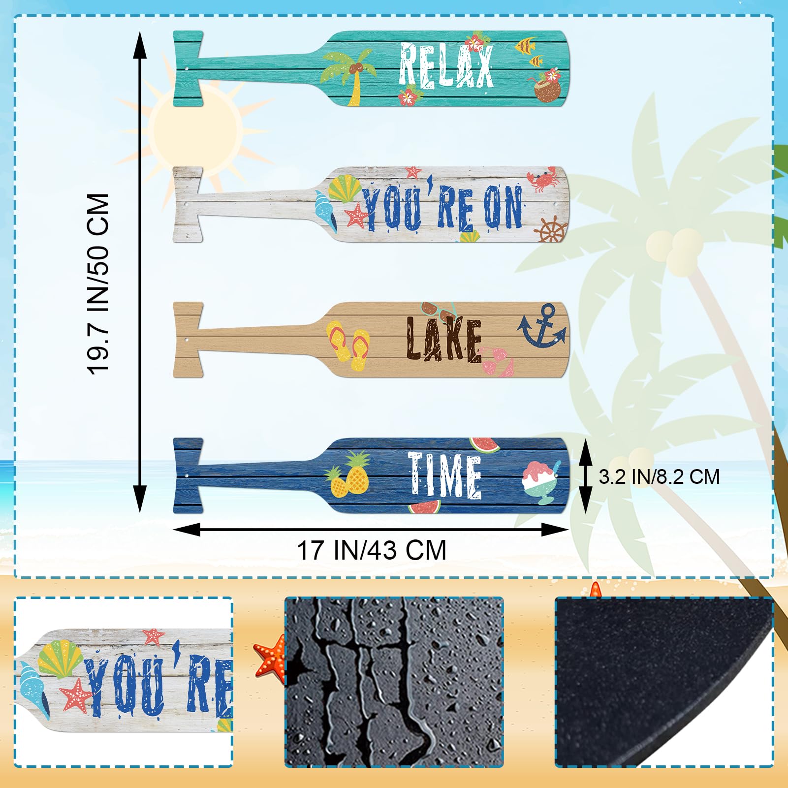 ESTART 4 Pcs Metal Paddle Home Wall Decor Nautical Canoe Oar Wall Art Decor Vintage Ornaments Hanging Wall Sculpture Indoor Outdoor for Ocean Lovers Bedroom Beach Theme Home Decoration (Colorful) - Image 6