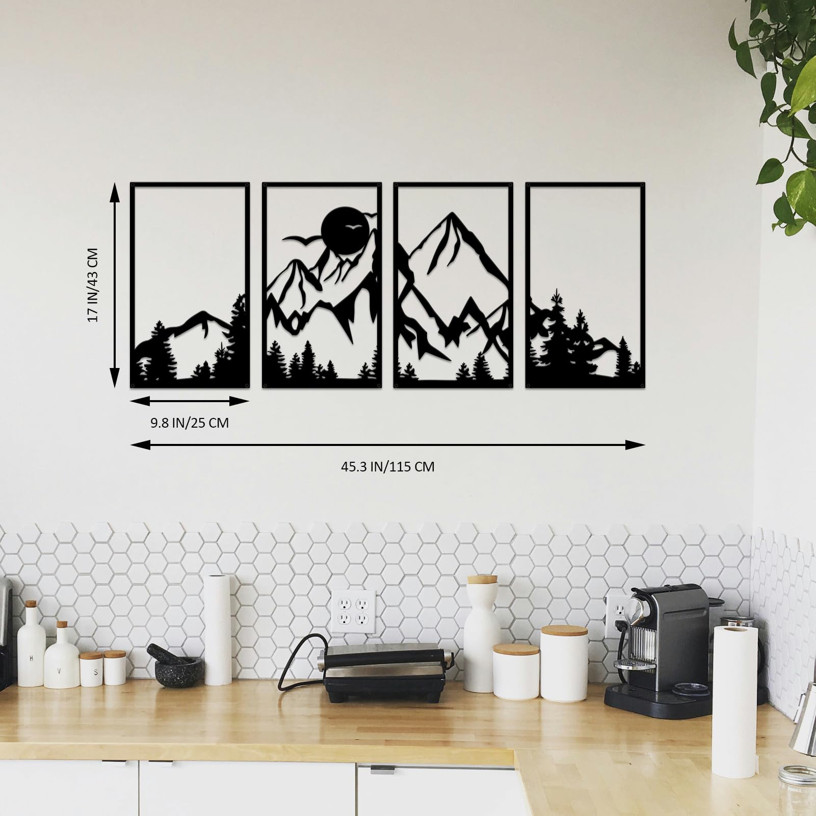 ESTART 4 Pcs Mountain Range Metal Wall Art Decor Summit Metal Wall Sign Rustic Forest Home Decor Sign Mountain Scene Wall Decor Art Hanging for Living Room Bedroom Bathroom Office, 45.3 x 17 Inch - Image 4