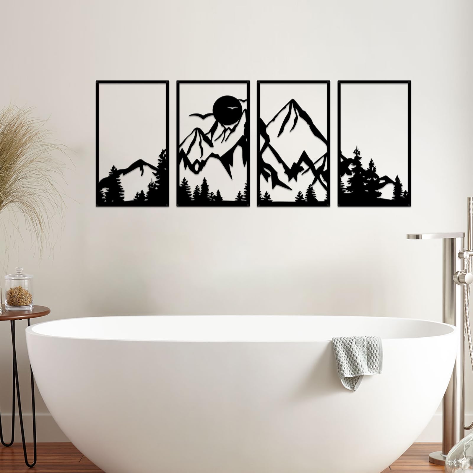 ESTART 4 Pcs Mountain Range Metal Wall Art Decor Summit Metal Wall Sign Rustic Forest Home Decor Sign Mountain Scene Wall Decor Art Hanging for Living Room Bedroom Bathroom Office, 45.3 x 17 Inch - Image 5