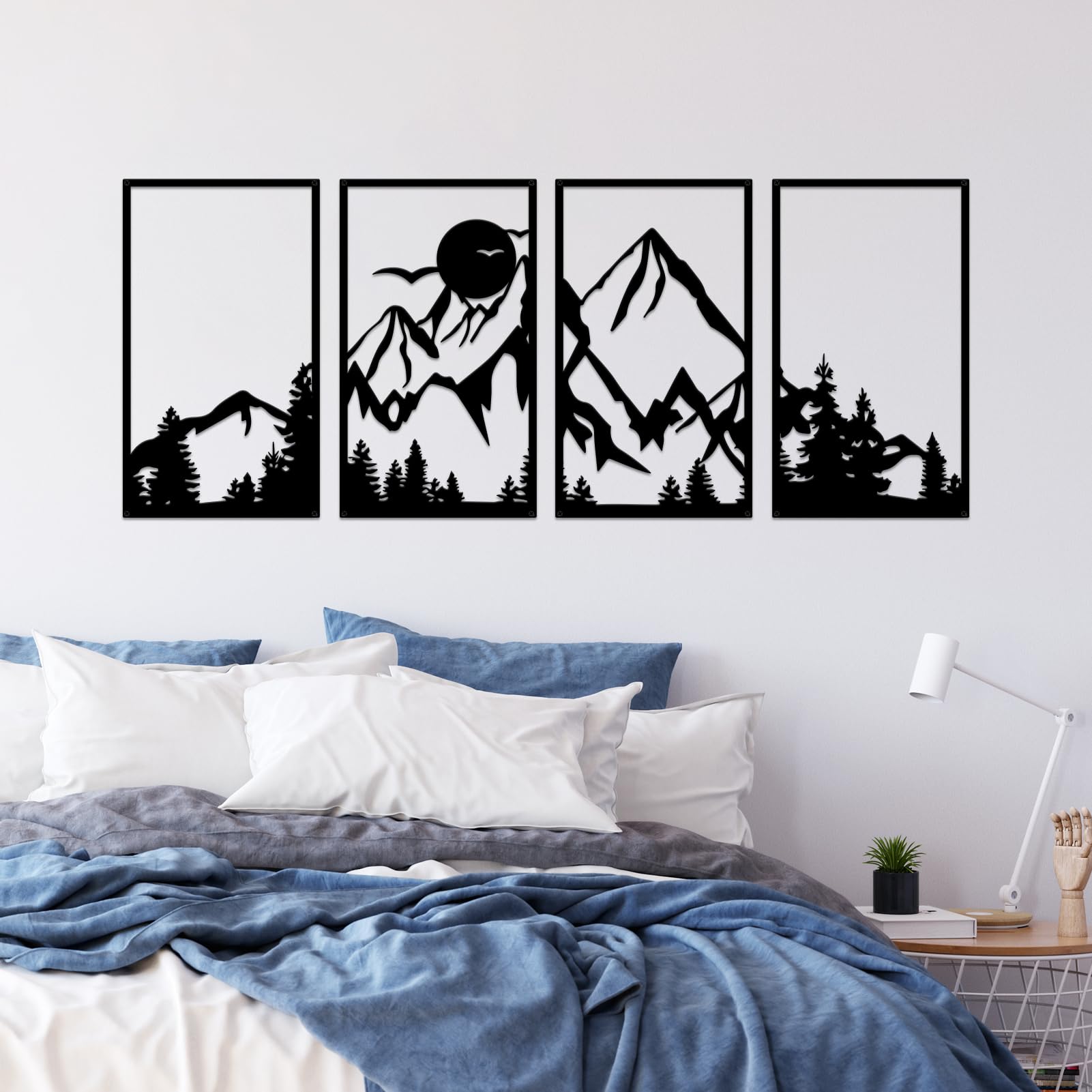 ESTART 4 Pcs Mountain Range Metal Wall Art Decor Summit Metal Wall Sign Rustic Forest Home Decor Sign Mountain Scene Wall Decor Art Hanging for Living Room Bedroom Bathroom Office, 45.3 x 17 Inch - Image 6