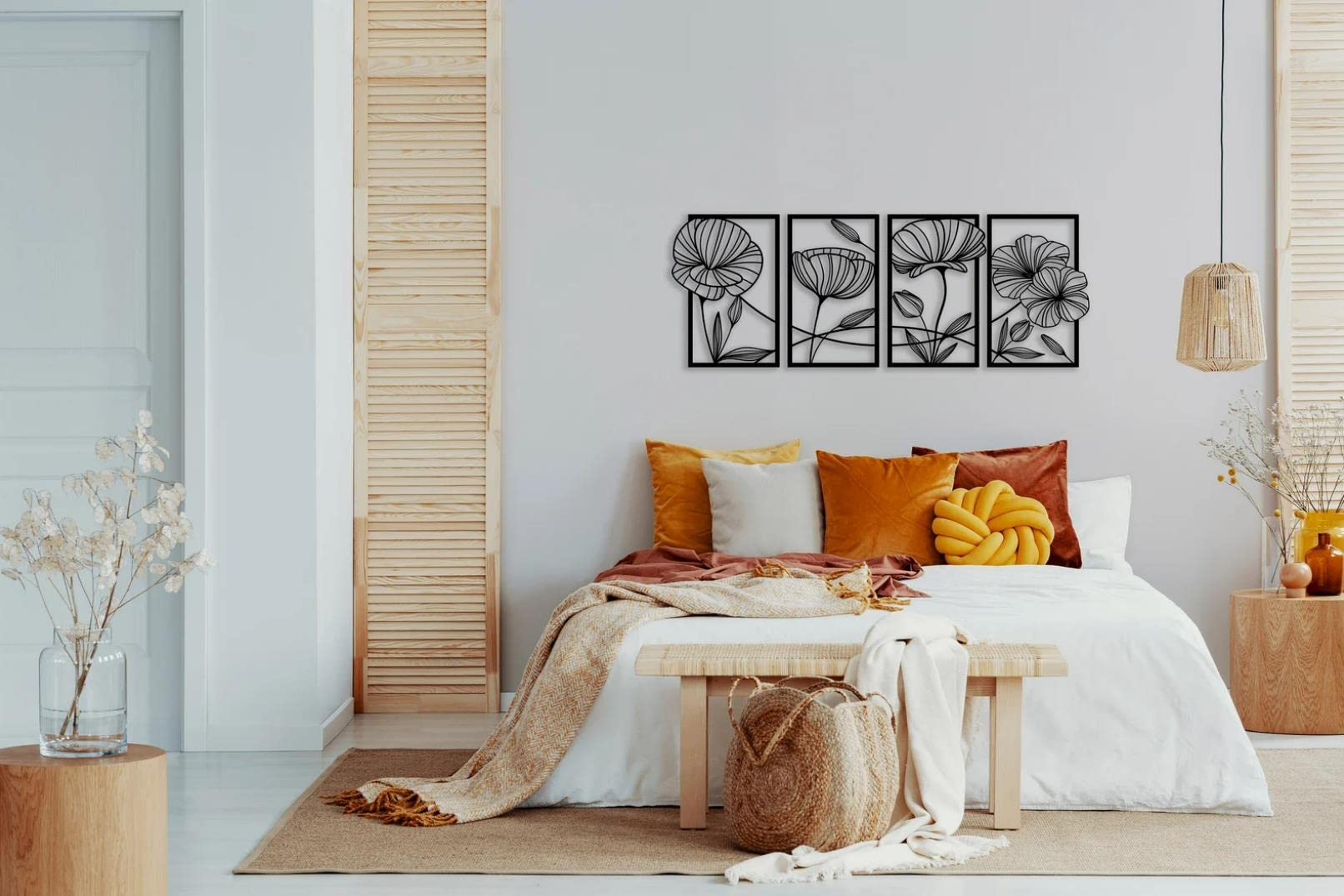 ESTART 4 Pieces Metal Lotus Wall Decor Abstract Floral Aesthetic Splicing Line Art Minimalist Wall Decor for Bedroom Flowers Hanging Wall Sculpture for Living Room Kitchen Office Yoga Room (Black) - Image 4
