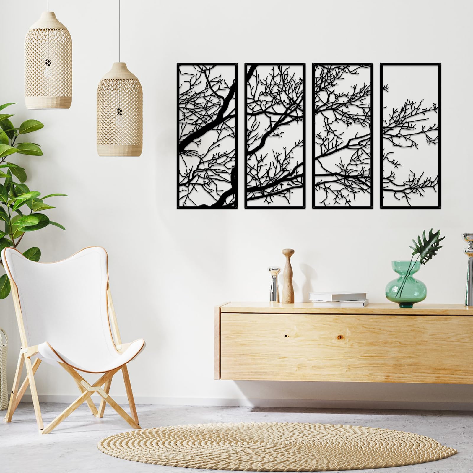 ESTART 4 Pieces Tree of Life Metal Wall Decor, Black Tree Branch Metal Wall Art, Tree Sign Wall Hangings for Home Garden Office Living Room Indoor Outdoor (Large) - Image 6