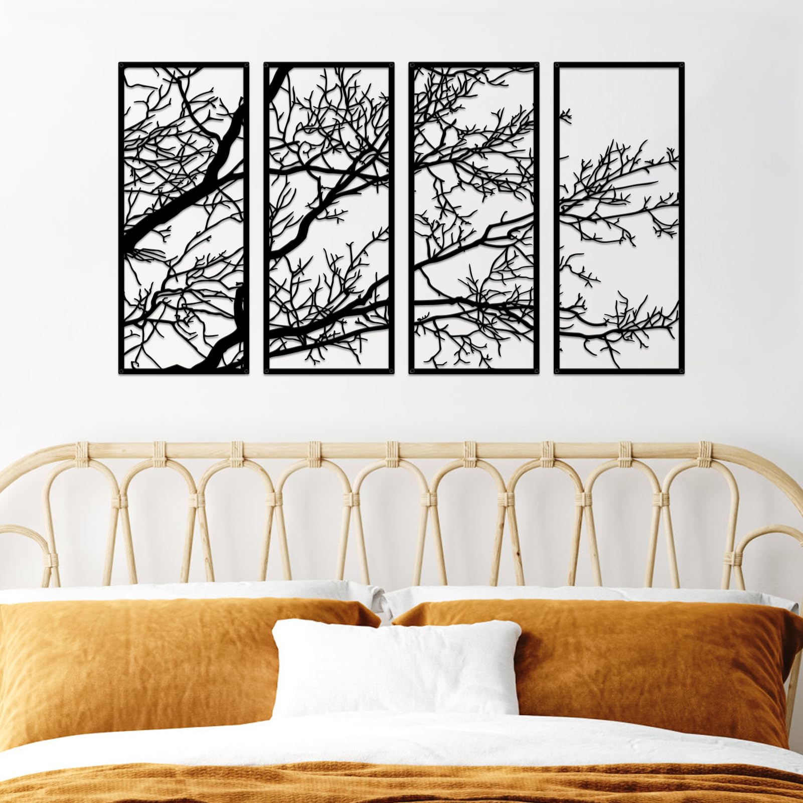 ESTART 4 Pieces Tree of Life Metal Wall Decor, Black Tree Branch Metal Wall Art, Tree Sign Wall Hangings for Home Garden Office Living Room Indoor Outdoor (Large) - Image 7