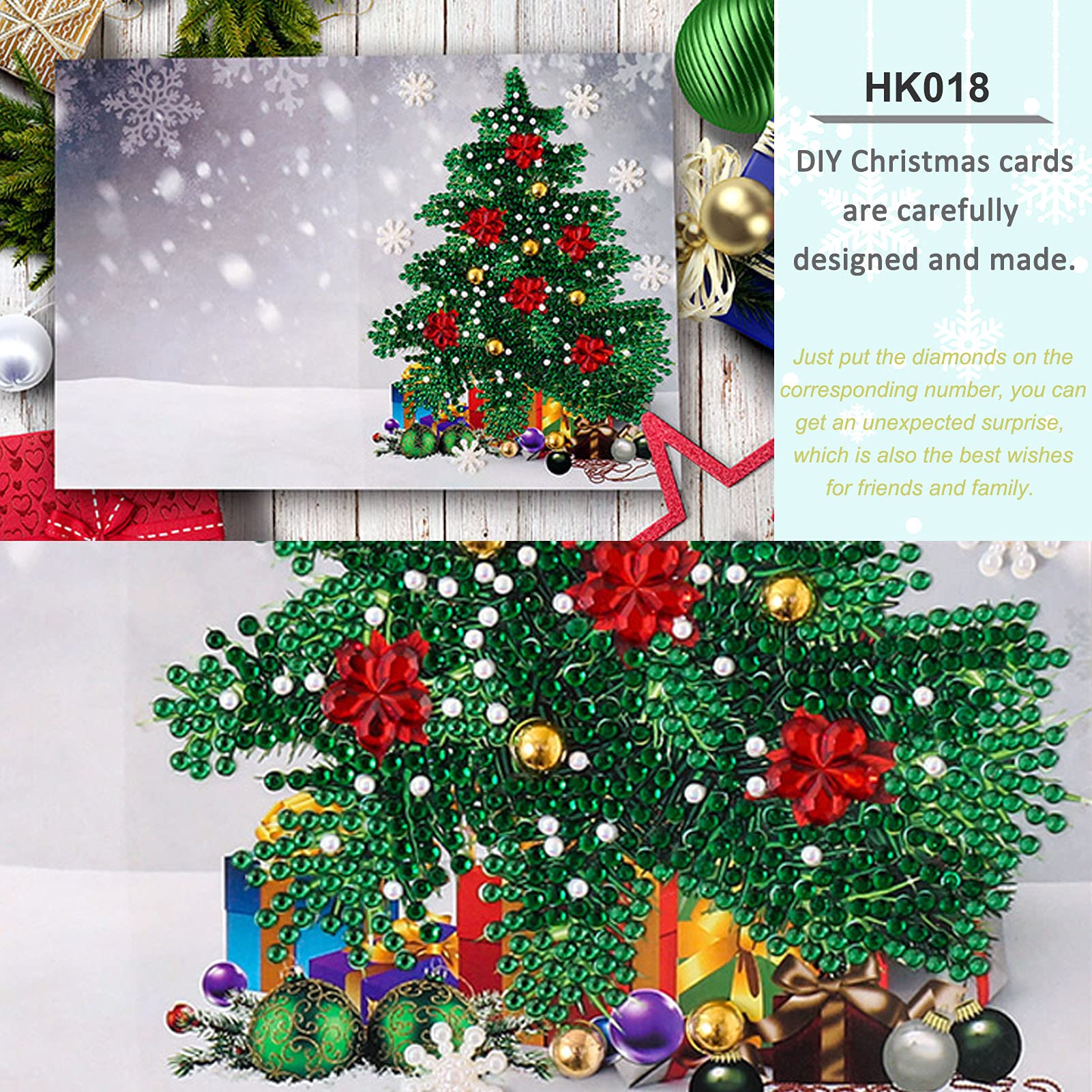 ESTART Diamond Art Painting Christmas Cards, 4 Pack DIY 5D Diamond Greeting Cards Kits for Adults Handmade Merry Christmas Card Gifts for Family Friends and Lover (4F) - Image 3