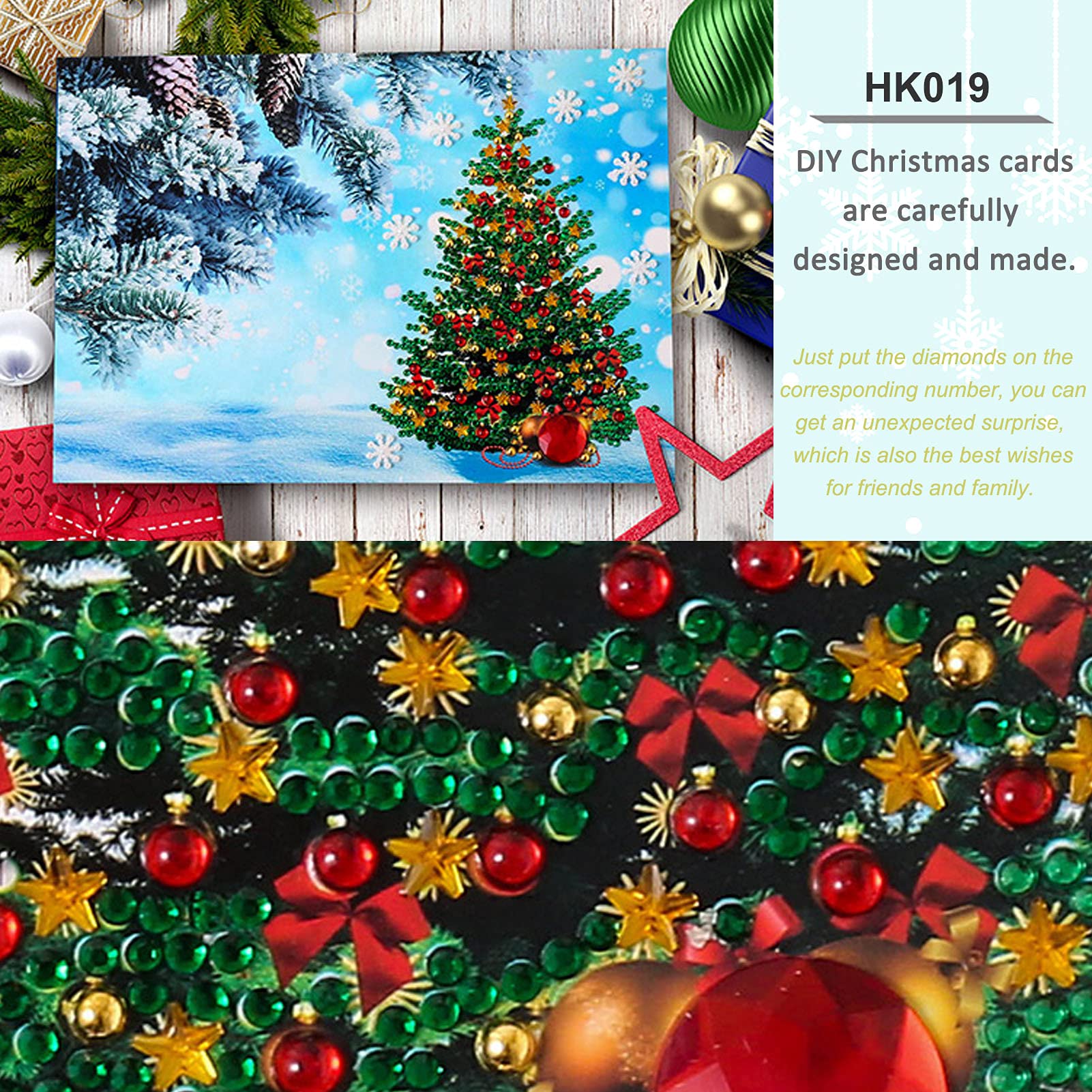 ESTART Diamond Art Painting Christmas Cards, 4 Pack DIY 5D Diamond Greeting Cards Kits for Adults Handmade Merry Christmas Card Gifts for Family Friends and Lover (4F) - Image 4