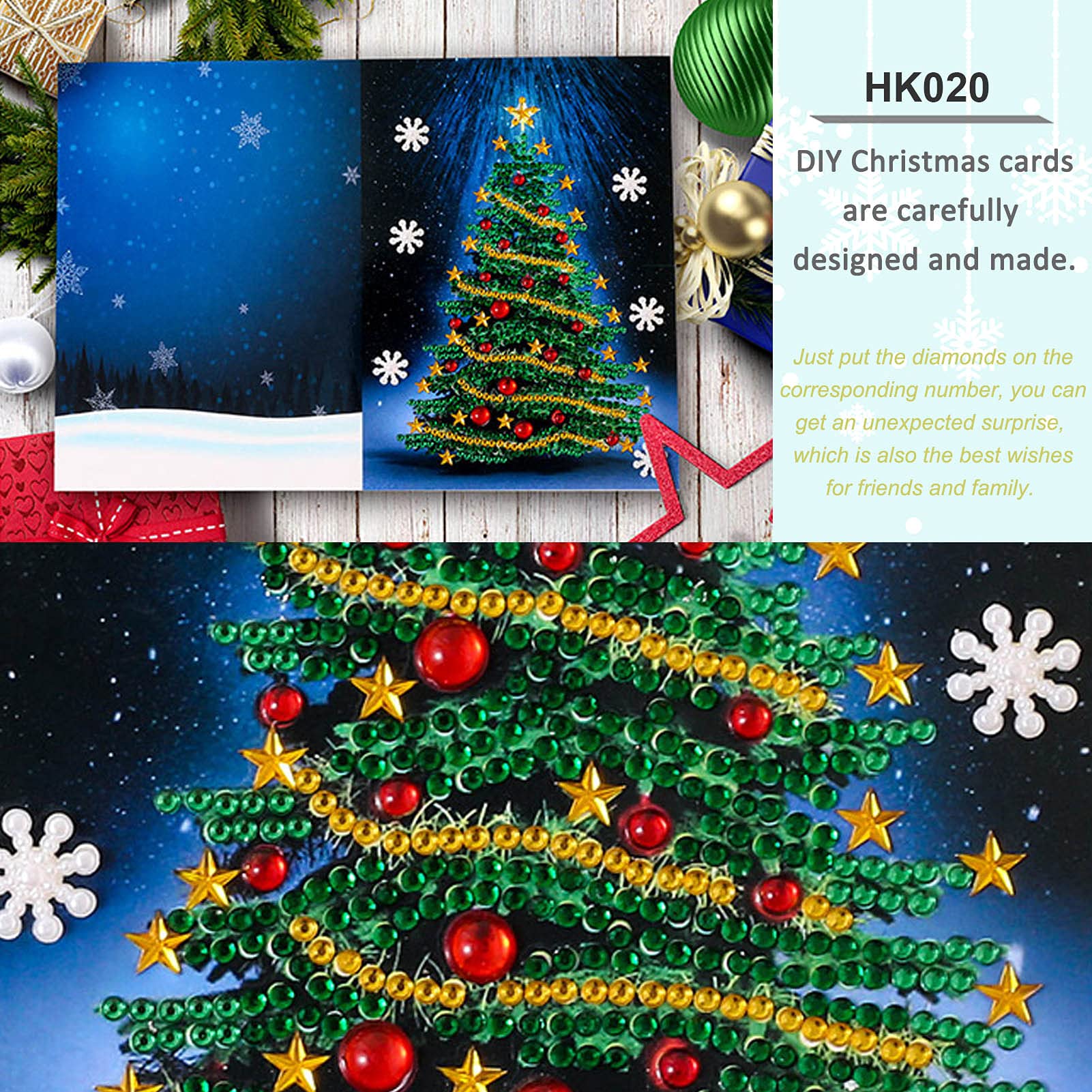ESTART Diamond Art Painting Christmas Cards, 4 Pack DIY 5D Diamond Greeting Cards Kits for Adults Handmade Merry Christmas Card Gifts for Family Friends and Lover (4F) - Image 5