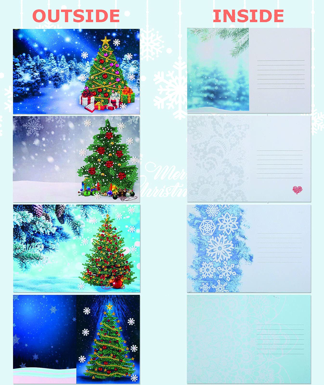 ESTART Diamond Art Painting Christmas Cards, 4 Pack DIY 5D Diamond Greeting Cards Kits for Adults Handmade Merry Christmas Card Gifts for Family Friends and Lover (4F) - Image 6