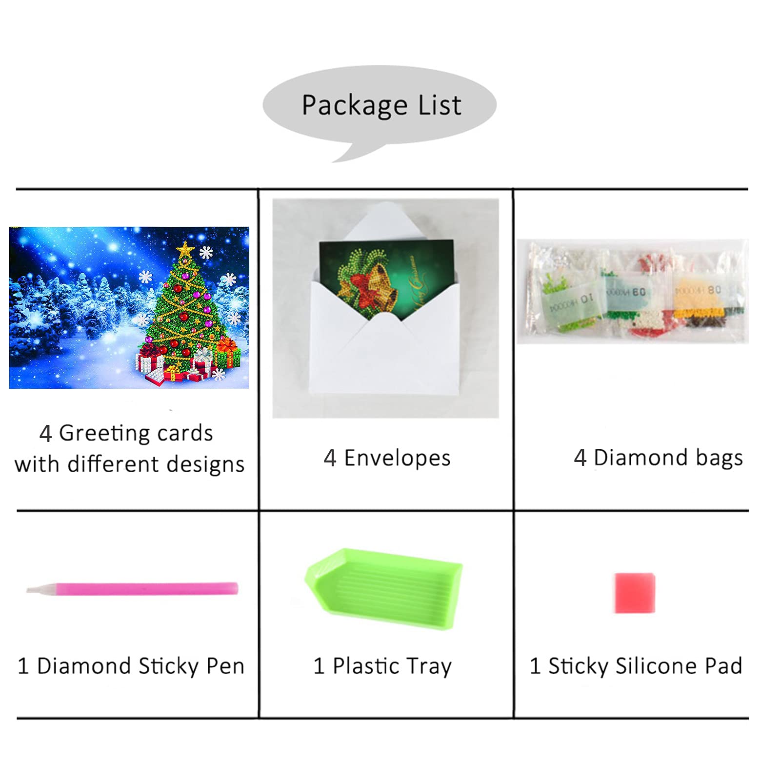 ESTART Diamond Art Painting Christmas Cards, 4 Pack DIY 5D Diamond Greeting Cards Kits for Adults Handmade Merry Christmas Card Gifts for Family Friends and Lover (4F) - Image 7
