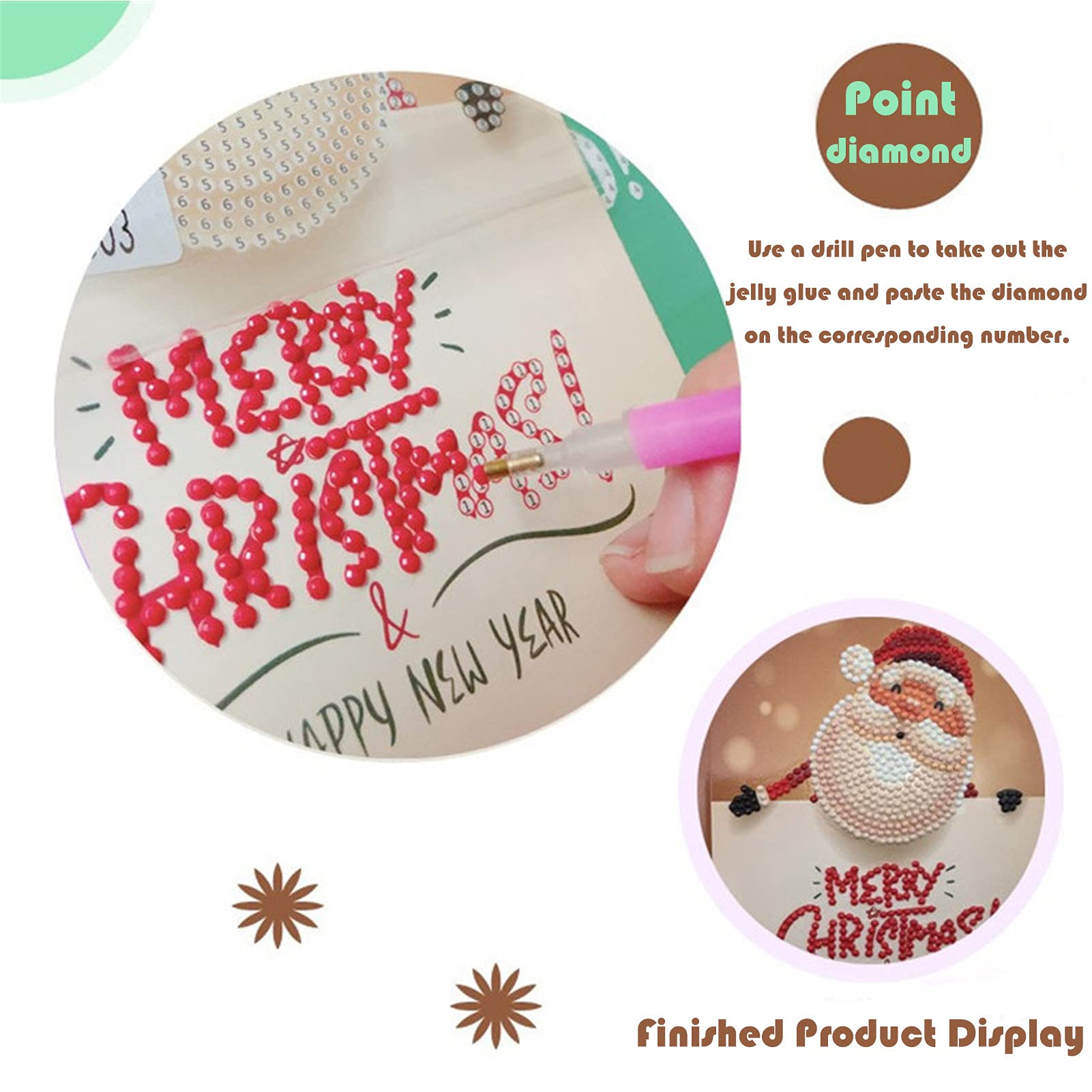 ESTART Diamond Art Painting Christmas Cards, 4 Pack DIY 5D Diamond Greeting Cards Kits for Adults Handmade Merry Christmas Card Gifts for Family Friends and Lover (4F) - Image 8