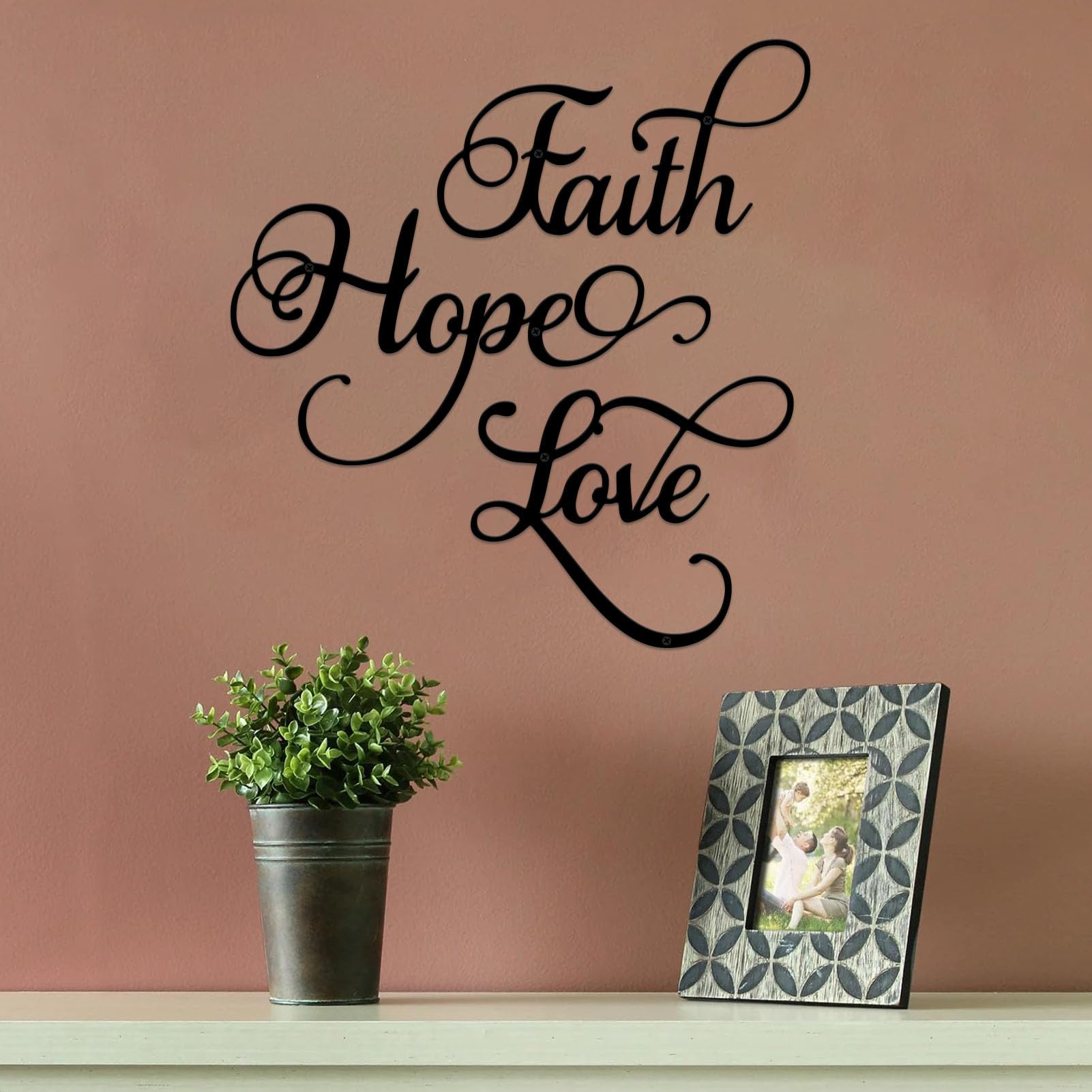 ESTART Faith Hope Love 3 Pieces Metal Wall Decor Inspirational Black Letter Sign Wall Art Rustic Vintage Farmhouse Word Metal Sign Family Wall Decor for Home Bedroom Living Room - Image 5