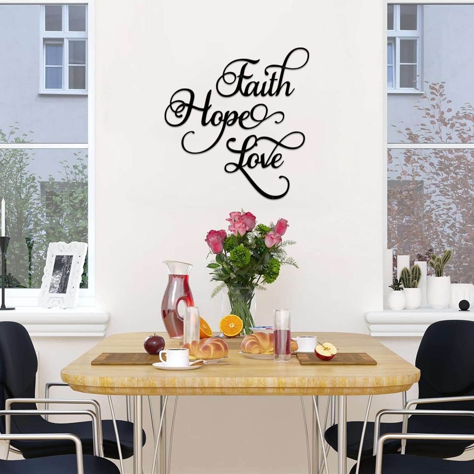 ESTART Faith Hope Love 3 Pieces Metal Wall Decor Inspirational Black Letter Sign Wall Art Rustic Vintage Farmhouse Word Metal Sign Family Wall Decor for Home Bedroom Living Room - Image 7