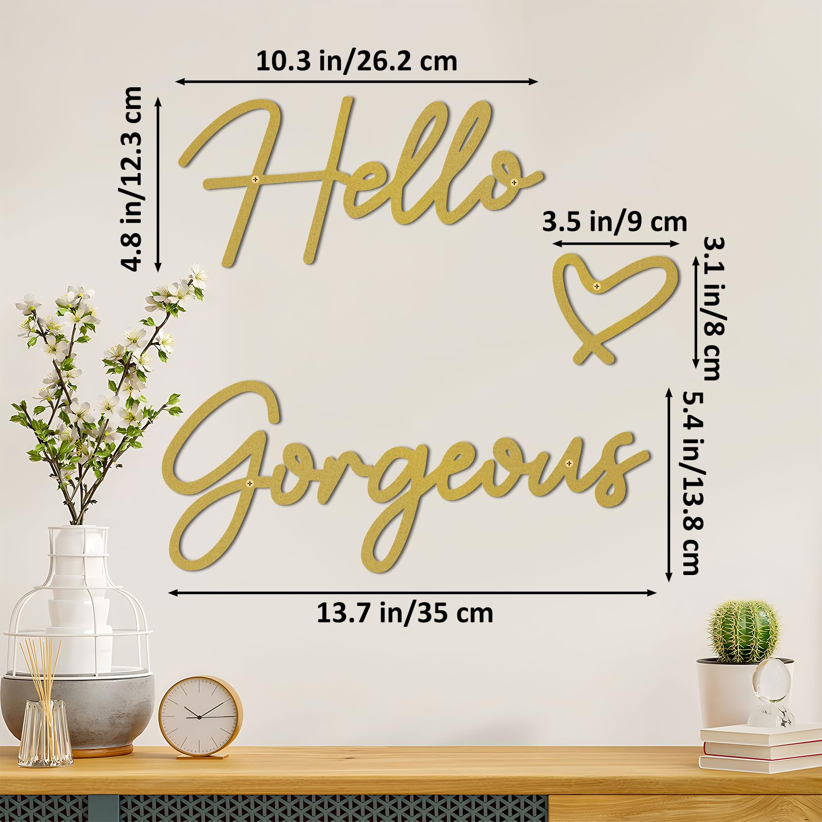 ESTART Hello Gorgeous Metal Wall Art Decor Gold Modern Hello Gorgeous Signs Farmhouse Metal Wall Art Hanging Decoration for Bathroom Living Room Bedroom Office Hotel Home Wall Decoration (Gold) - Image 5