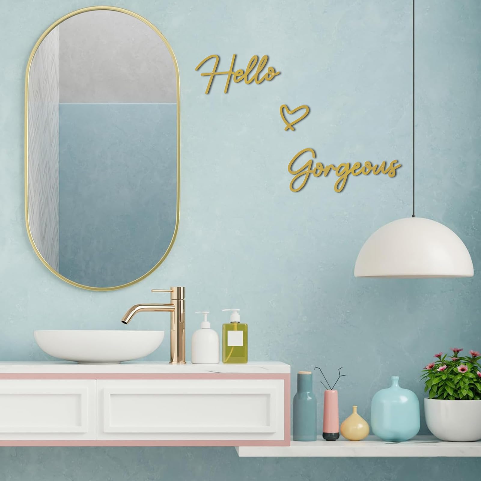 ESTART Hello Gorgeous Metal Wall Art Decor Gold Modern Hello Gorgeous Signs Farmhouse Metal Wall Art Hanging Decoration for Bathroom Living Room Bedroom Office Hotel Home Wall Decoration (Gold) - Image 6