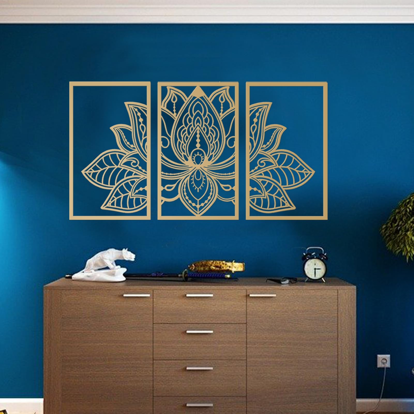 ESTART Large Lotus Flower Metal Wall Art 3-piece Set, Religion Faith Mandala Home Wall Decoration for Living Room, Bedroom, Office and Yoga Room - Image 3