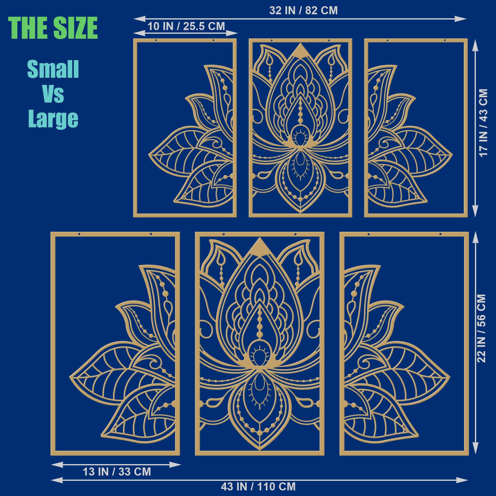 ESTART Large Lotus Flower Metal Wall Art 3-piece Set, Religion Faith Mandala Home Wall Decoration for Living Room, Bedroom, Office and Yoga Room - Image 4