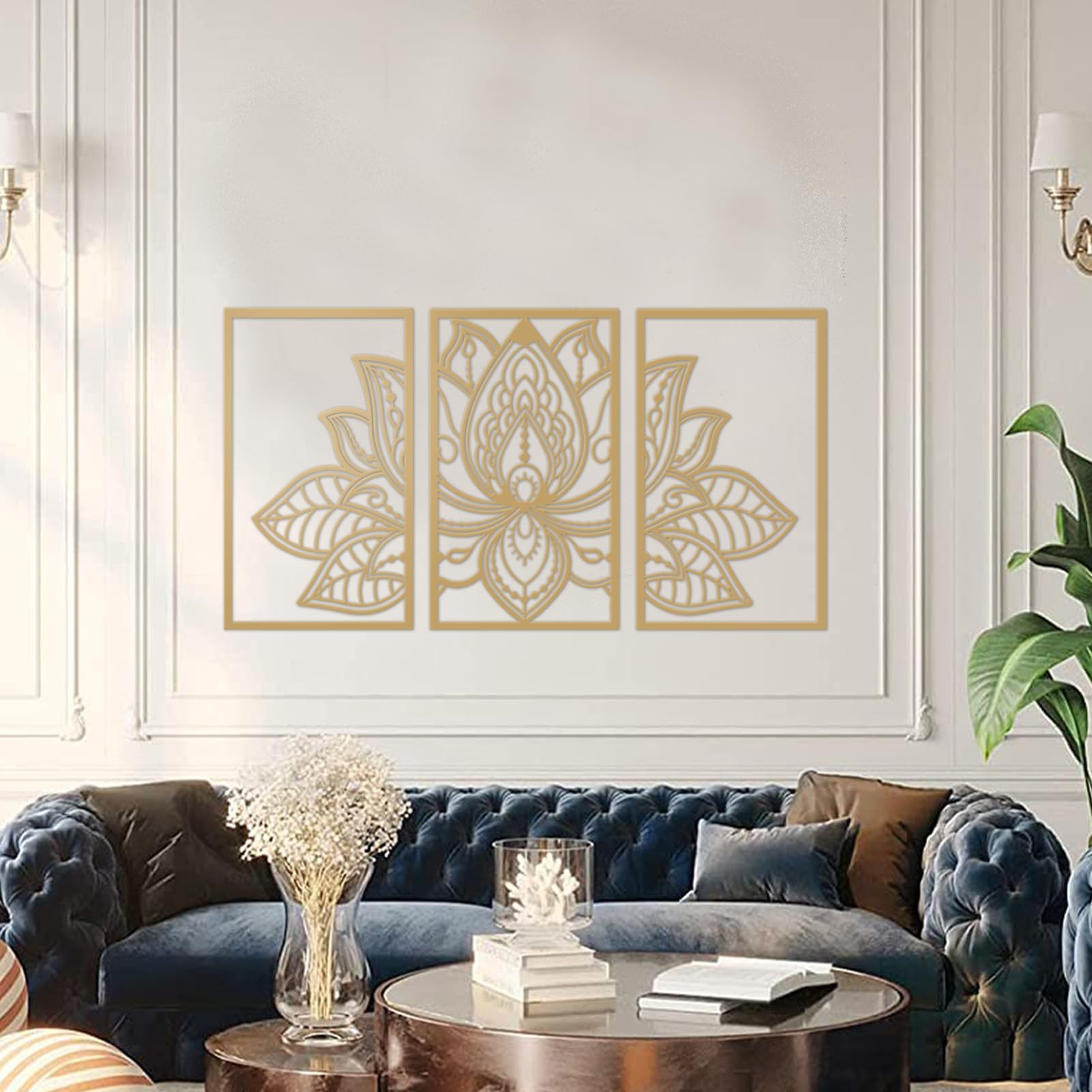 ESTART Large Lotus Flower Metal Wall Art 3-piece Set, Religion Faith Mandala Home Wall Decoration for Living Room, Bedroom, Office and Yoga Room - Image 5