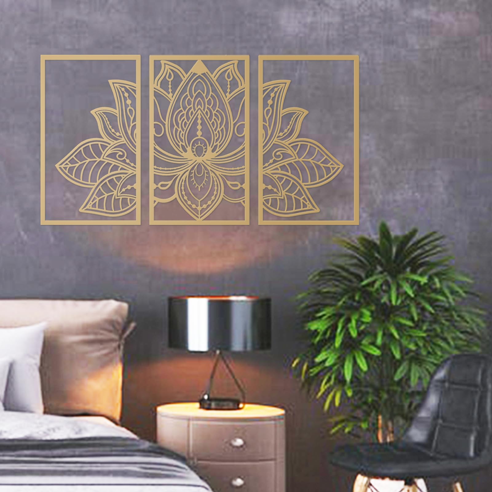 ESTART Large Lotus Flower Metal Wall Art 3-piece Set, Religion Faith Mandala Home Wall Decoration for Living Room, Bedroom, Office and Yoga Room - Image 7