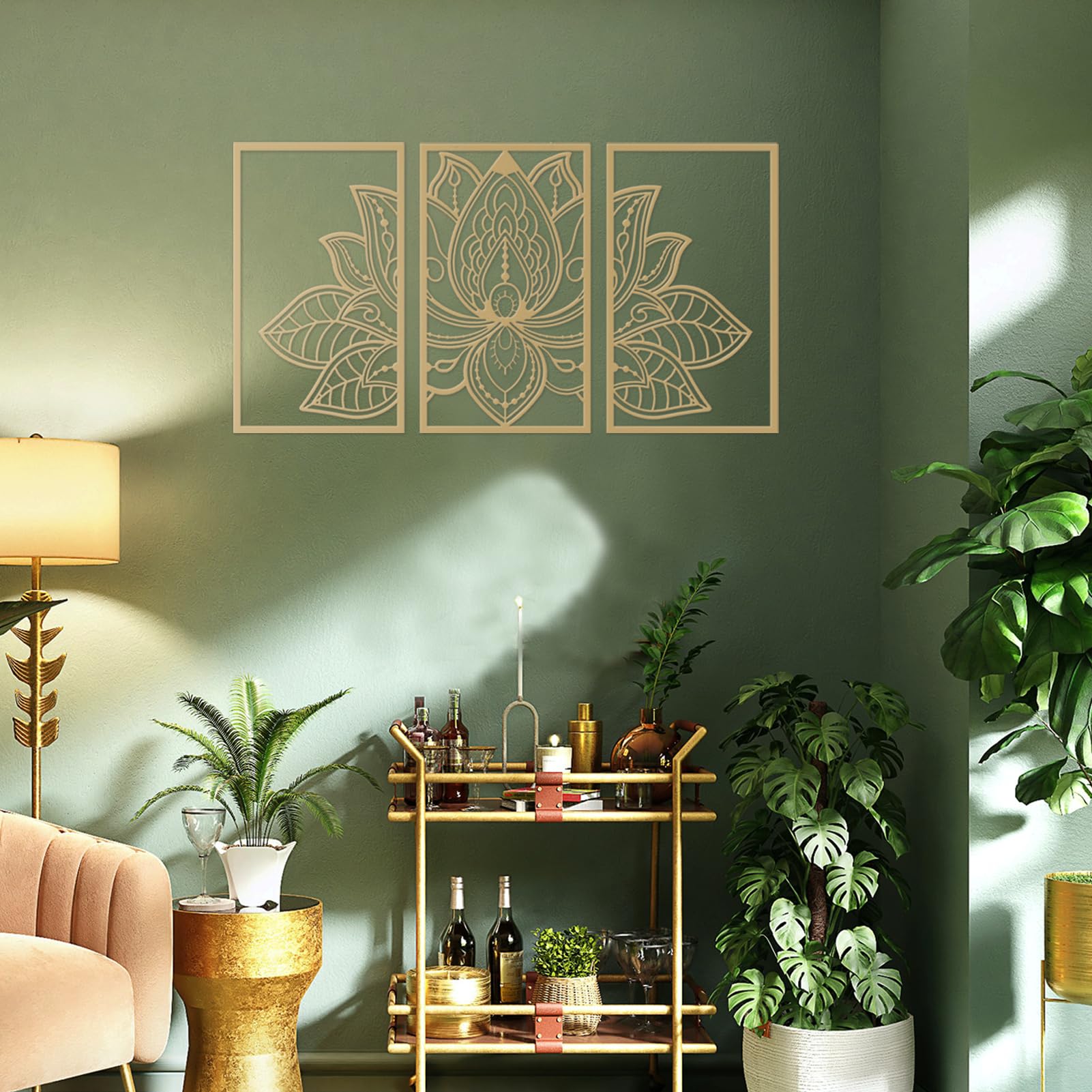 ESTART Large Lotus Flower Metal Wall Art 3-piece Set, Religion Faith Mandala Home Wall Decoration for Living Room, Bedroom, Office and Yoga Room - Image 8
