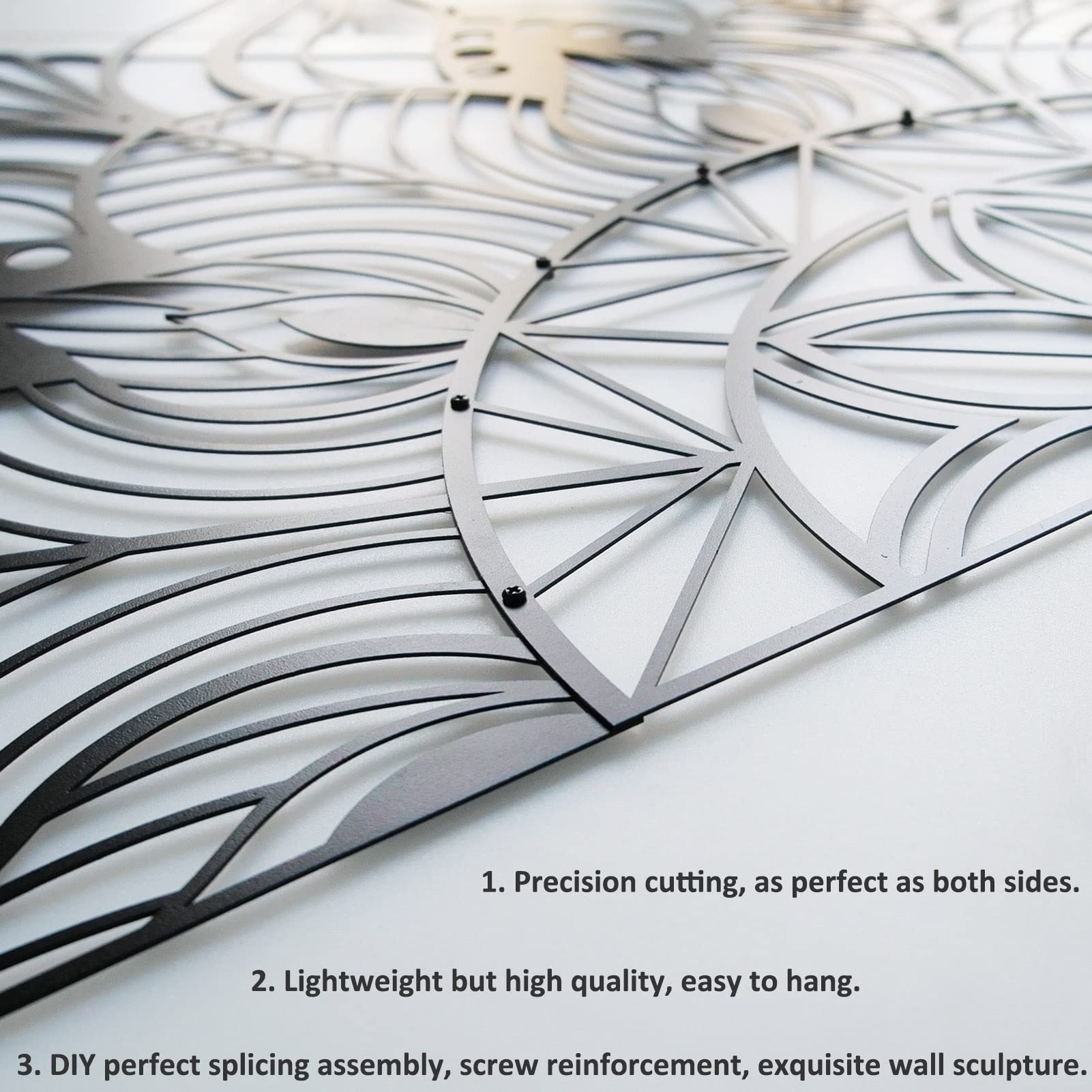 ESTART Large Metal Mandala Wall Art, Unique Lotus Flower Wall Decor Artwork, Suitable for Office and Home Indoor and Outdoor Decoration (Black) - Image 3
