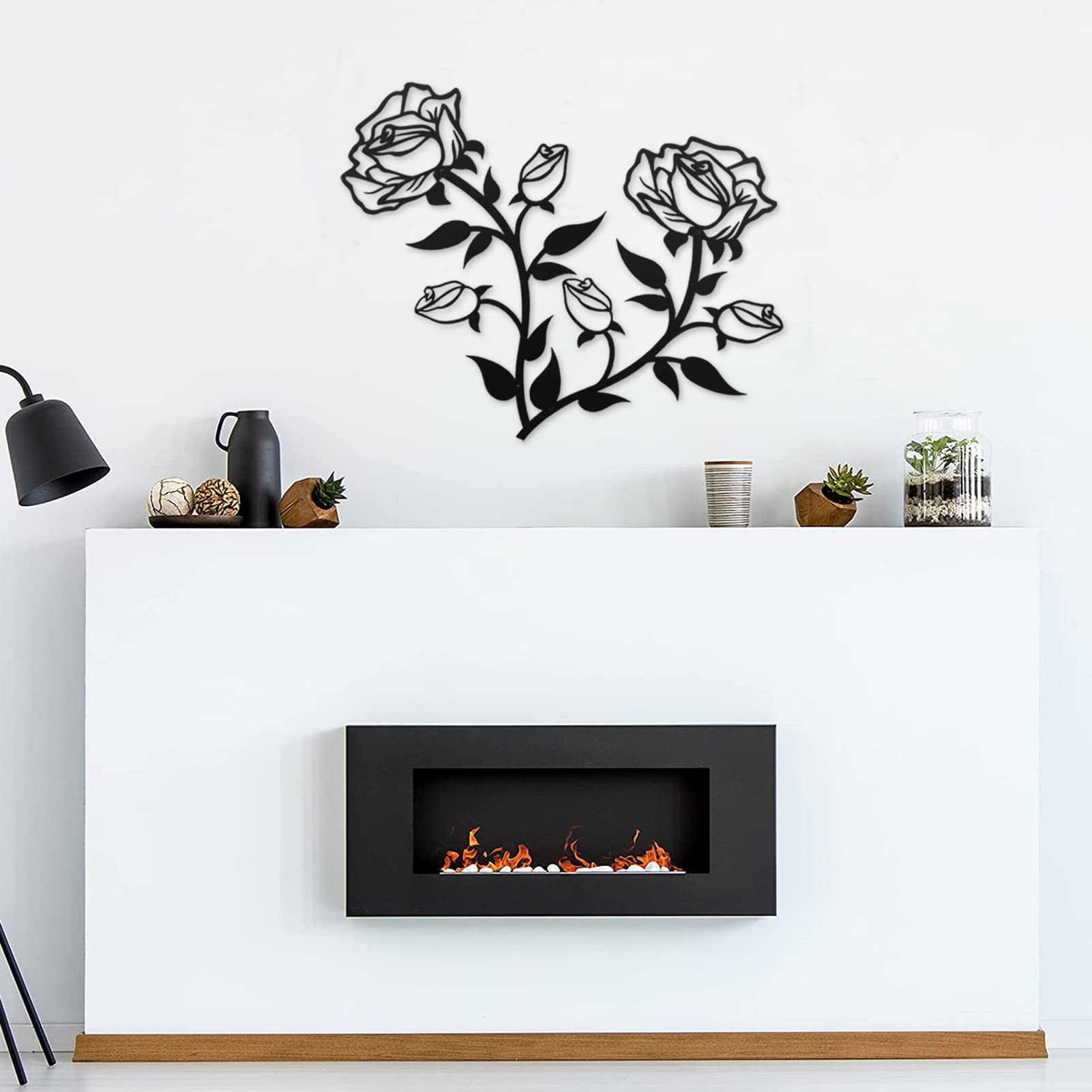 ESTART Large Rose Flower Wall Decor, 15“H Black Rose Flower Metal Wall Art Valentine's Day Ornament Wall Hanging for Home Living Room Bedroom Office Indoor Outdoor (2 Pieces) - Image 6