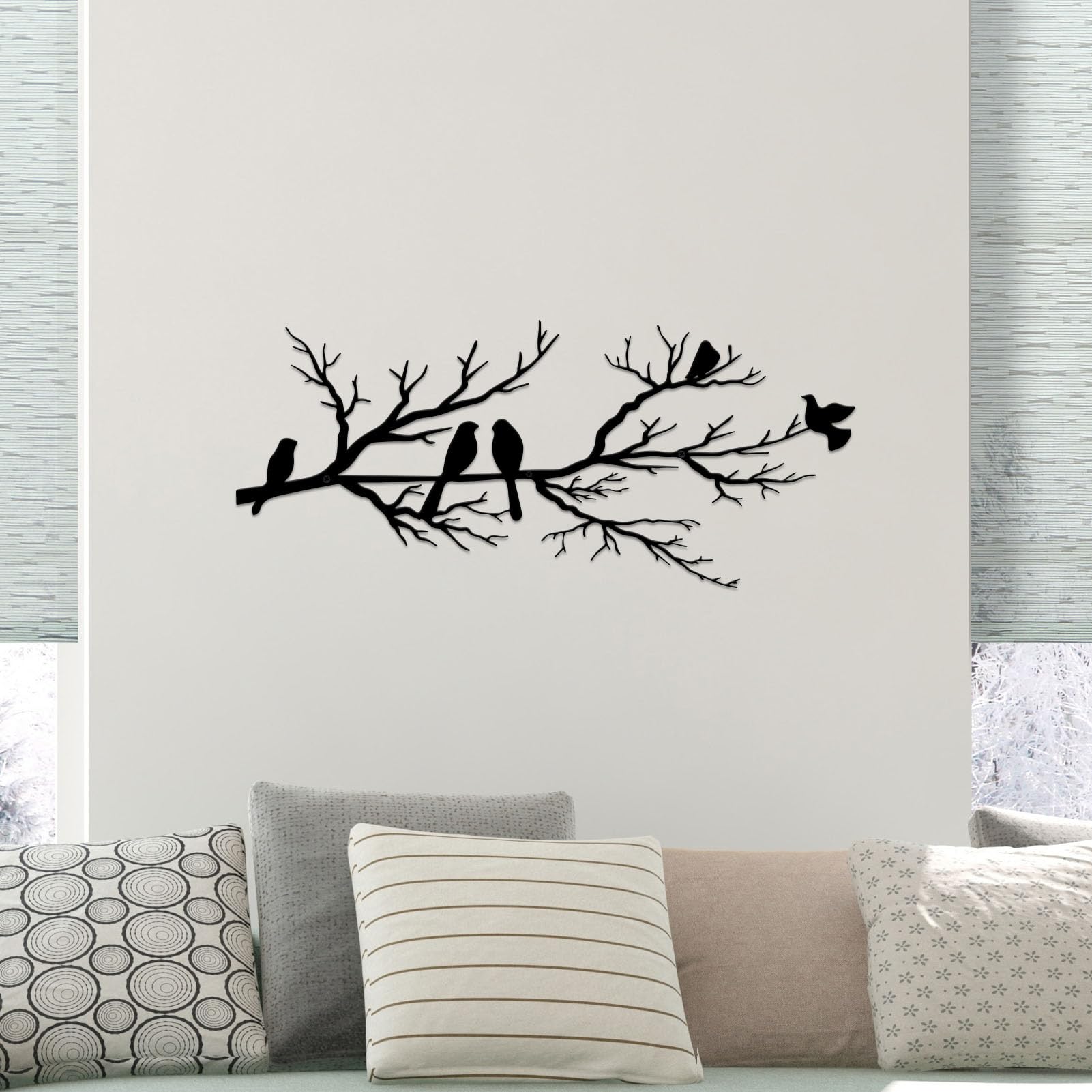 ESTART Metal Birds Wall Art, Metal Vivid Birds on Branch Silhouette Wall Decor Black Leaves with Bird Outdoor Hanging Wall Sculpture for Home Balcony Garden(Large) - Image 3