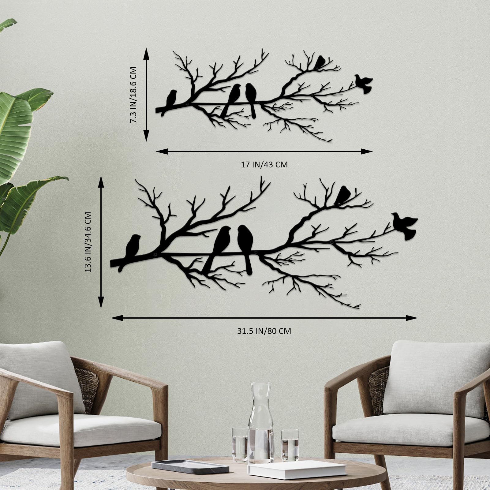 ESTART Metal Birds Wall Art, Metal Vivid Birds on Branch Silhouette Wall Decor Black Leaves with Bird Outdoor Hanging Wall Sculpture for Home Balcony Garden(Large) - Image 4