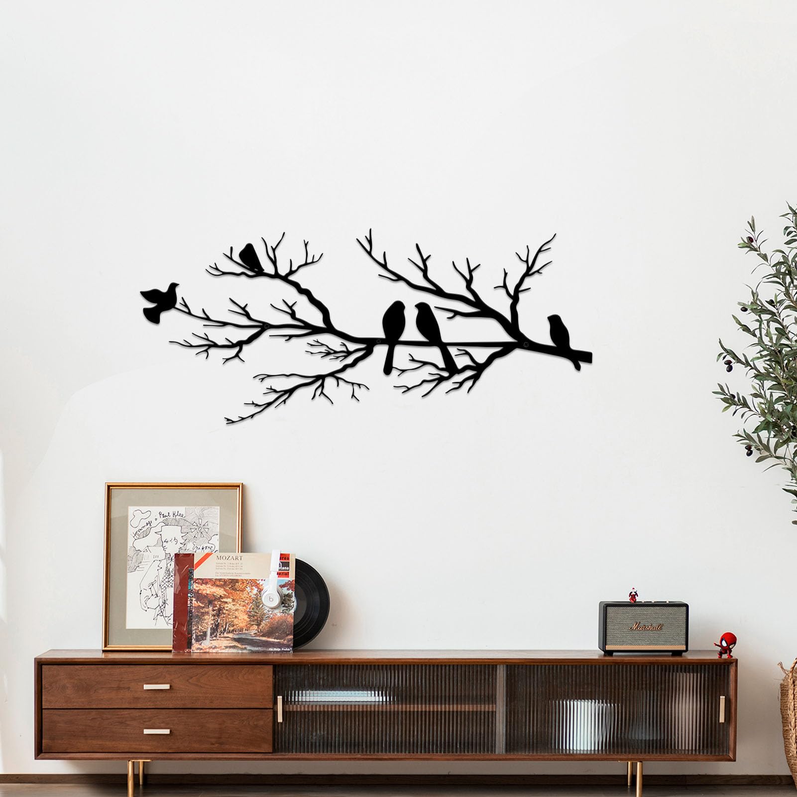 ESTART Metal Birds Wall Art, Metal Vivid Birds on Branch Silhouette Wall Decor Black Leaves with Bird Outdoor Hanging Wall Sculpture for Home Balcony Garden(Large) - Image 6