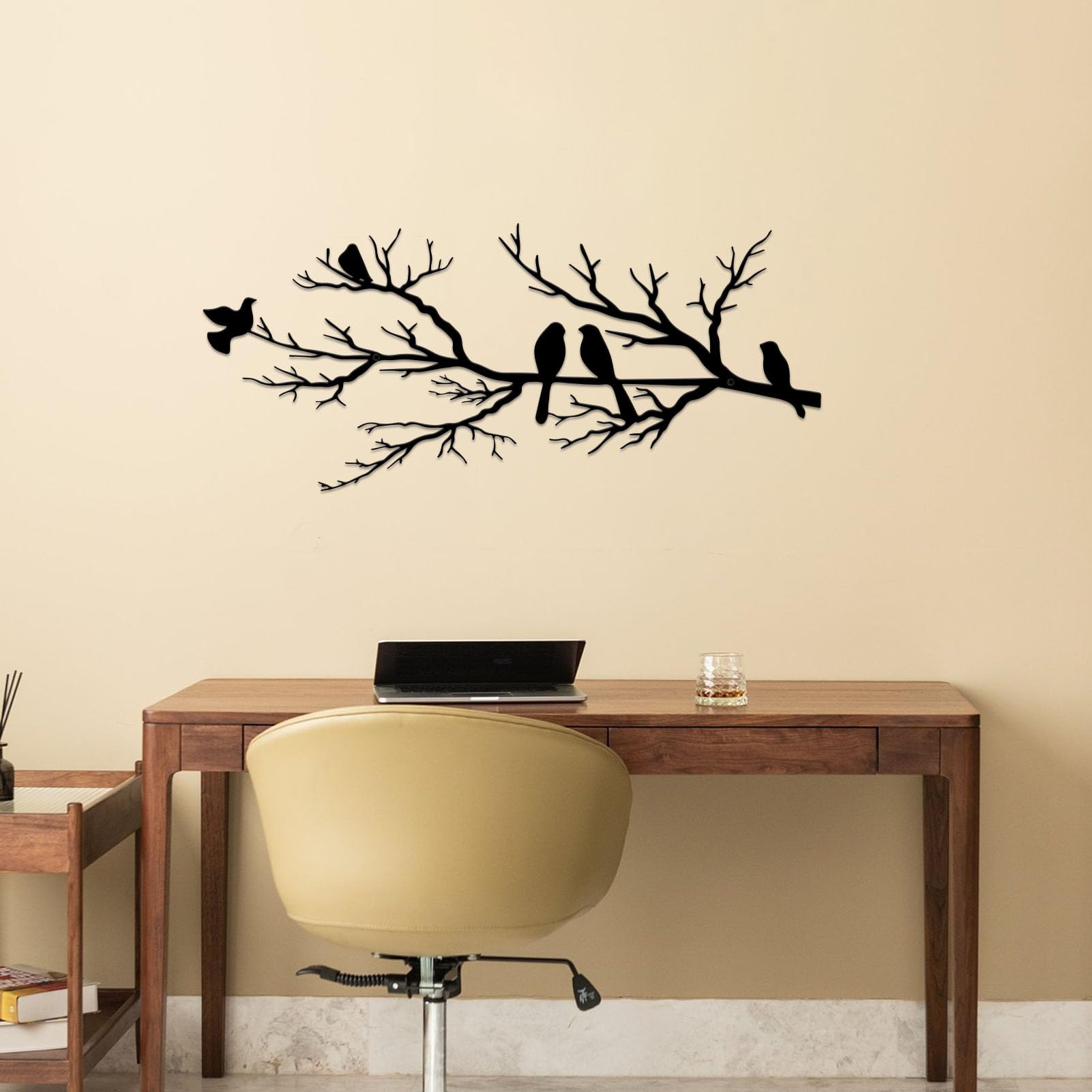 ESTART Metal Birds Wall Art, Metal Vivid Birds on Branch Silhouette Wall Decor Black Leaves with Bird Outdoor Hanging Wall Sculpture for Home Balcony Garden(Large) - Image 7
